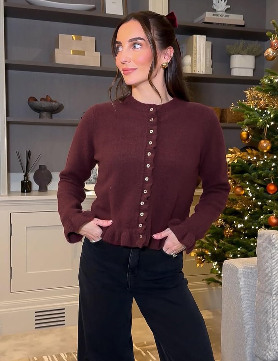 Yimoon Women's Cropped Cardigan Sweater Ruffle Frilly Long Sleeve Button Down Cute Knit Outwear 2026 Trendy - Image 5