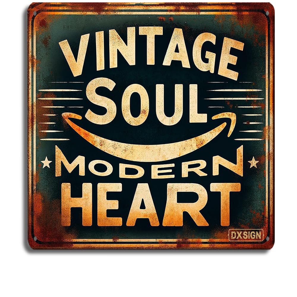 Rustic Vintage Metal Tin Sign 8x8 inches – 'Vintage Soul Modern Heart' - Retro Chic Wall Decor for Contemporary Home, Distressed Antique Finish, Perfect for Bedroom, Studio, and Coffee Shop