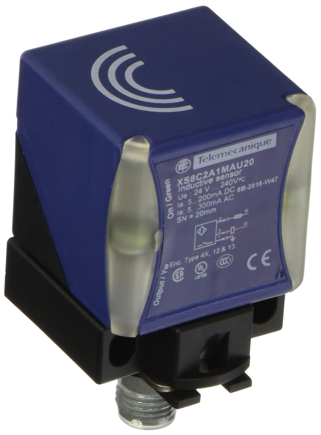 Telemecanique Sensors XS8C2A1MAU20 Universal Series Inductive Proximity Sensor, Multi-Function, Plastic 40 x 40 x 73 mm Rectangular Body, 2-Wire AC/DC, PNP Input, NO Output, 1/2