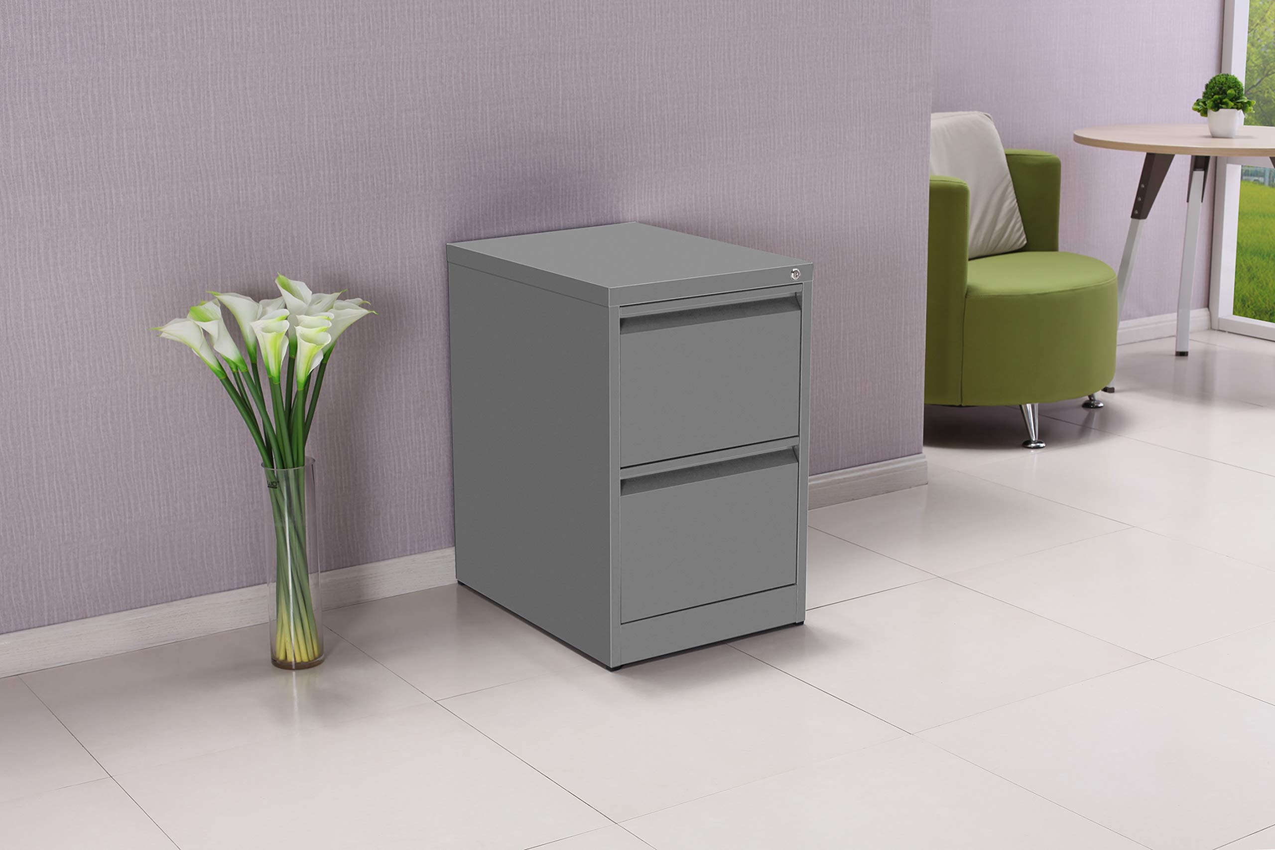 OFITURIA ® Archivador Metálico Organizativo De Oficina Gris RAL9006 con 2 Cajones para Carpetas DIN A4 Y Folio, Documentos con Llave, 62 X 46 X 72