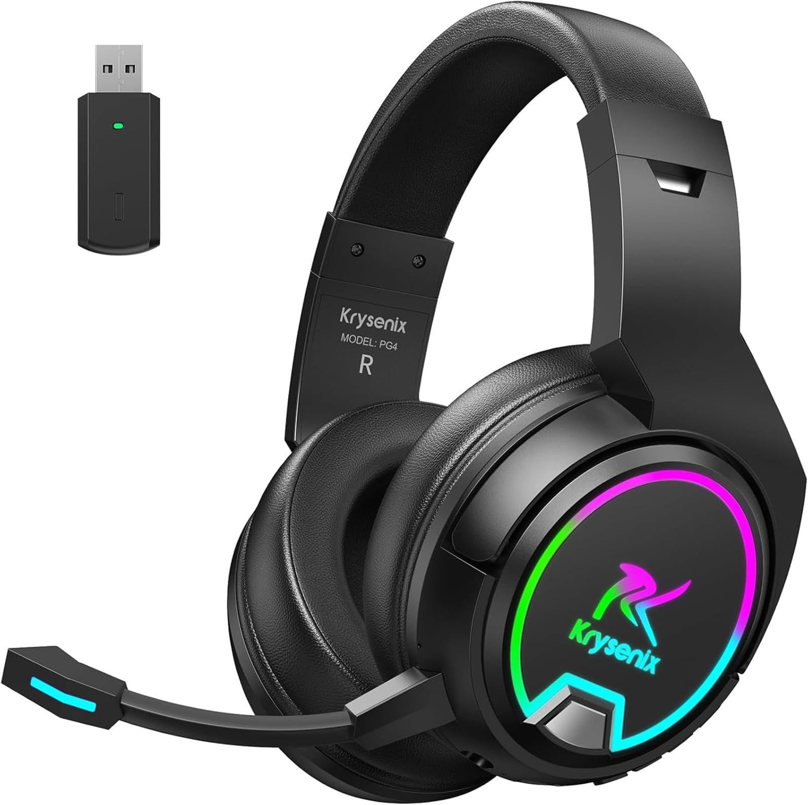 PG4 RGB Wireless Gaming Headset for PS4, PS5, PC - 2.4GHz 7.1 Surround Sound, Bluetooth Gaming Headphone with AI Detachable Noise Canceling Mic, 48-Hr Battery for Laptop, Switch, Mac (Black)