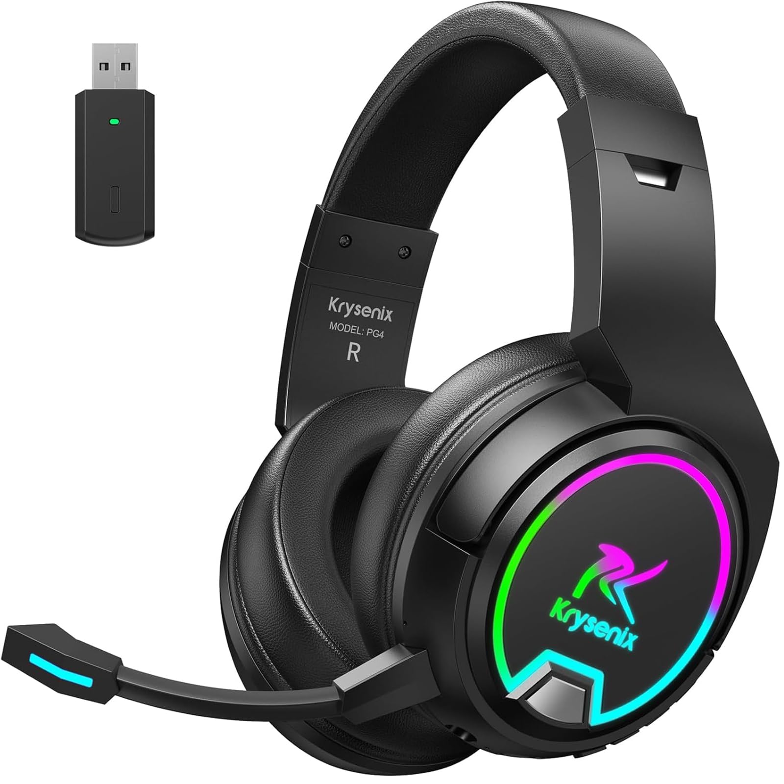 PG4 RGB Wireless Gaming Headset for PS4, PS5, PC - 2.4GHz 7.1 Surround Sound, Bluetooth Gaming Headphone with AI Detachable Noise Canceling Mic, 48-Hr Battery for Laptop, Switch, Mac (Black)