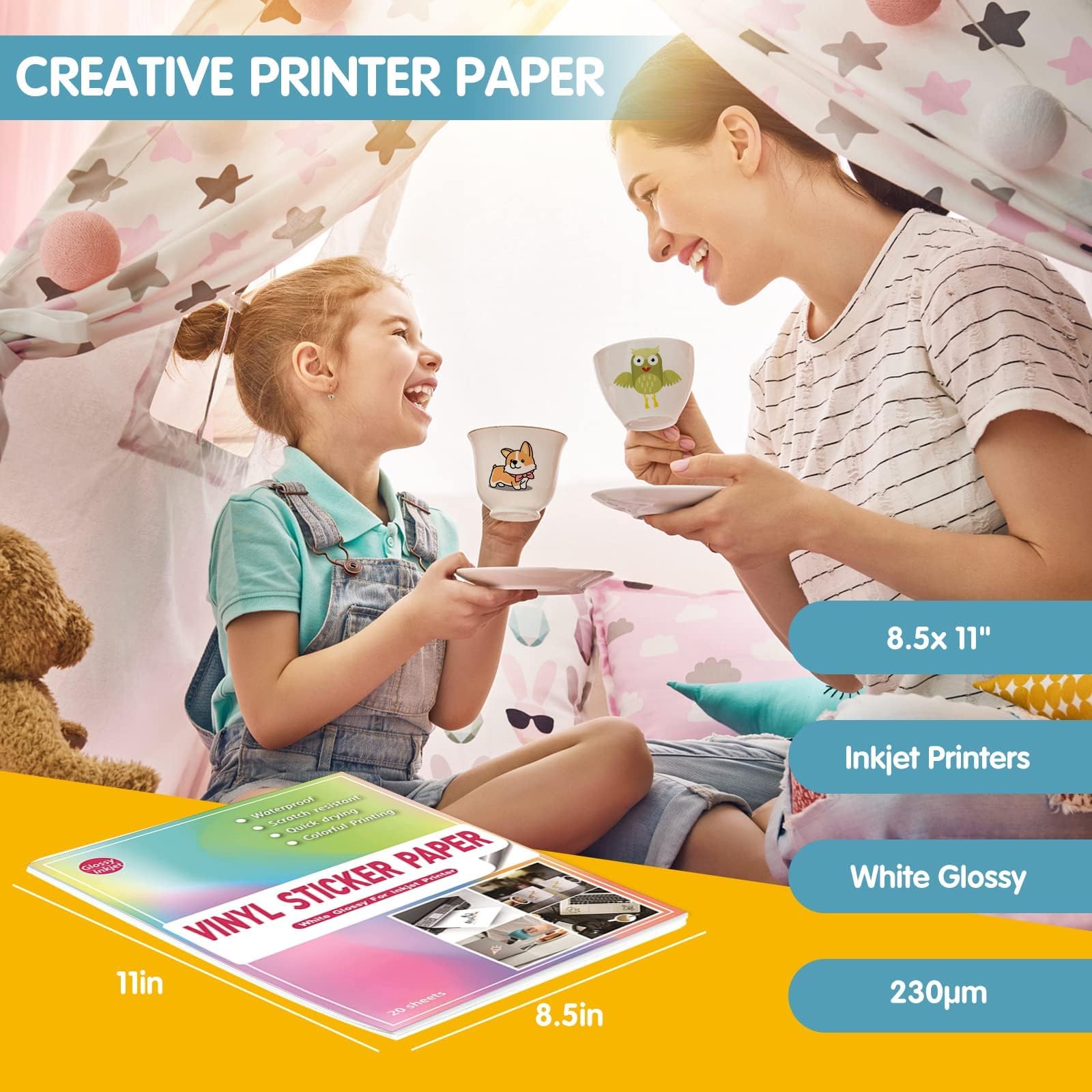 Papier Autocollant Vinyle Imprimable A4 Brillant Blanc - 35 Feuilles Imperméables Jet D'Encre