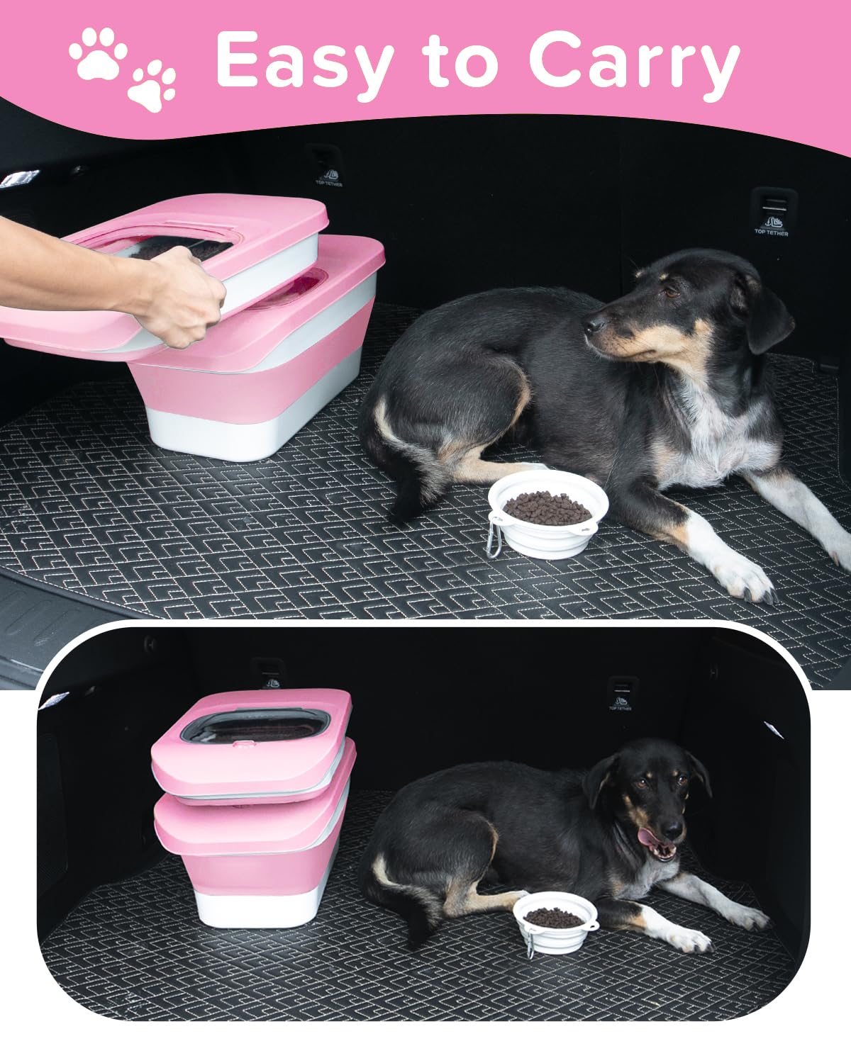 Contenedor de comida para perros de 10 a 13 libras, contenedores plegables para almacenamiento de alimentos para mascotas con tapa hermética, cuchara de comida para mascotas y cuenco de