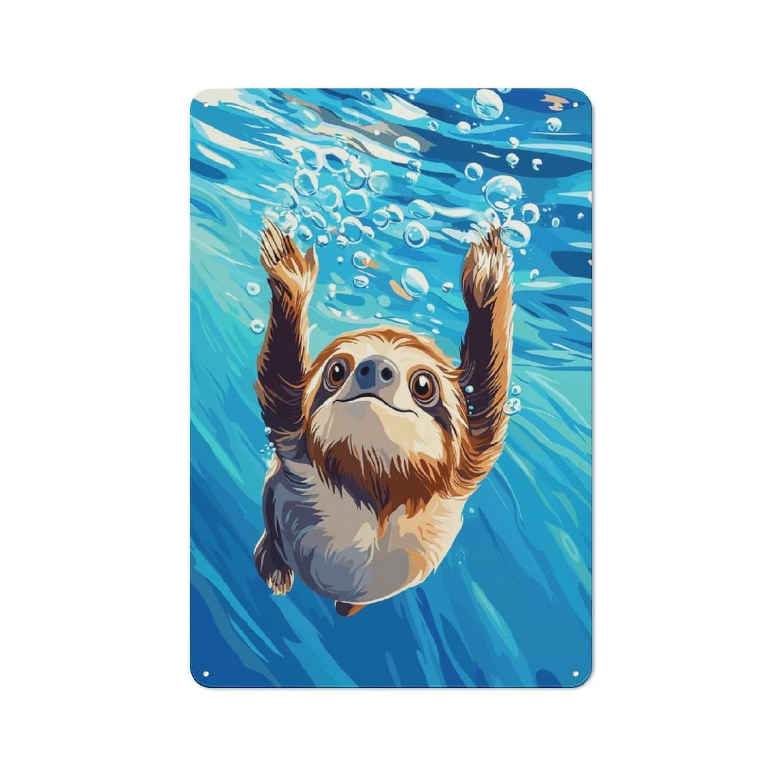 Junmoney Style-10 For Lounge Or Reading Corner, Sloth Swimming Underwater Vintage Metal Sign 30X20cm, For Collectors Decorating Lounges And Reading Corners