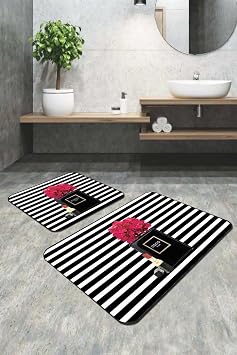 Viva Home 60X60 Cm Ve 60X90 Cm Kaymaz Taban Dijital Bask l  Coco Banyo Paspas Klozet Seti, Siyah, Tek Ebat
