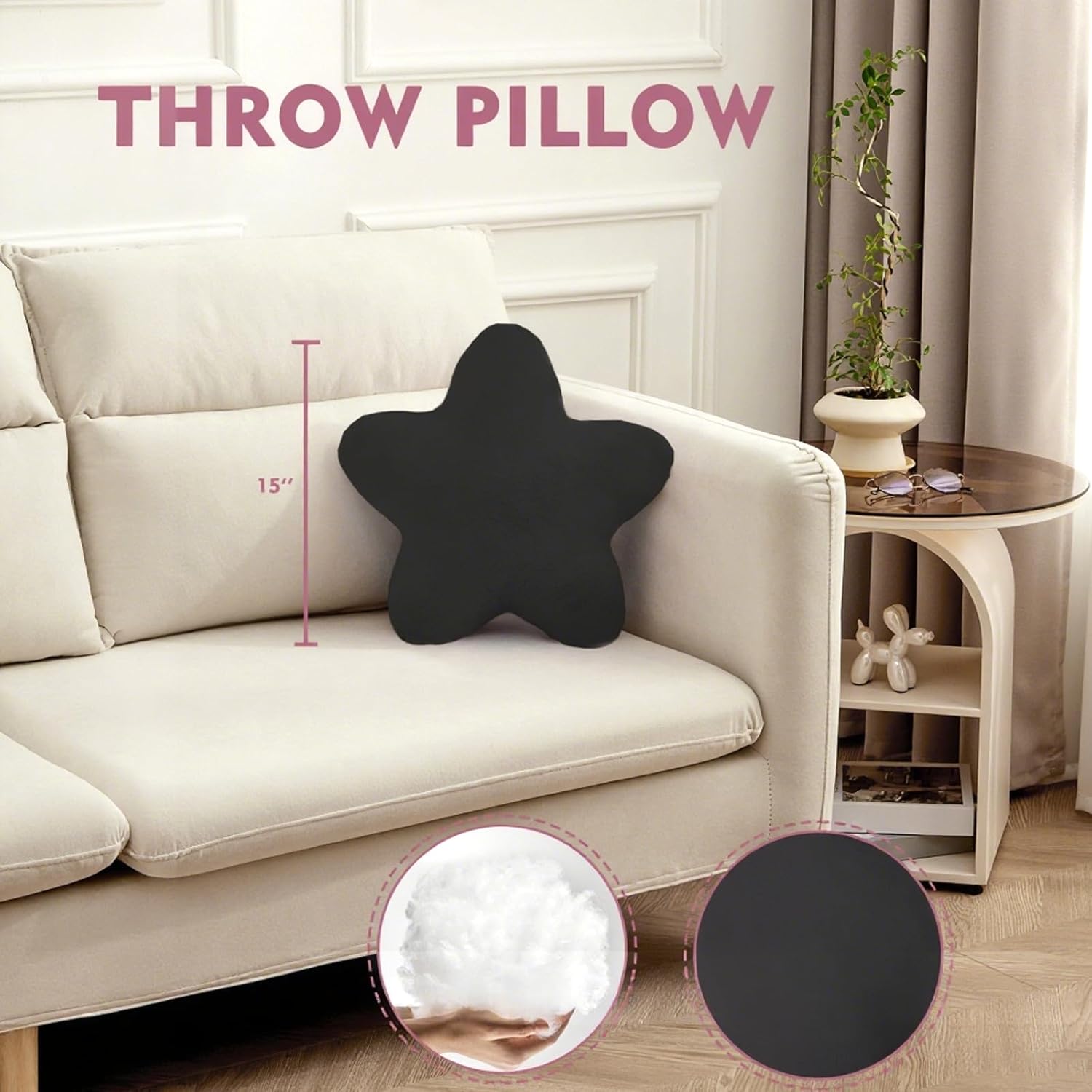 Small Star Throw Pillows for Bed, Decorative Throw Pillows for Couch Livingroom,15" Black Pillows Aesthetic Cute Floor Pillow with Soft Plush for Sofa Bedroom Kids Xmas Gift (Black)