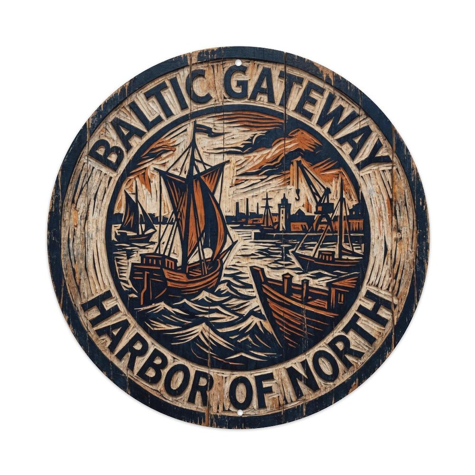 Yrnq Vintage Style Vintage Travel Baltic Harbor Gateway Vintage Metal Tin Sign Plaque Wall Decor For Cafe, Club, Garden Round Metal Poster 8X8inch