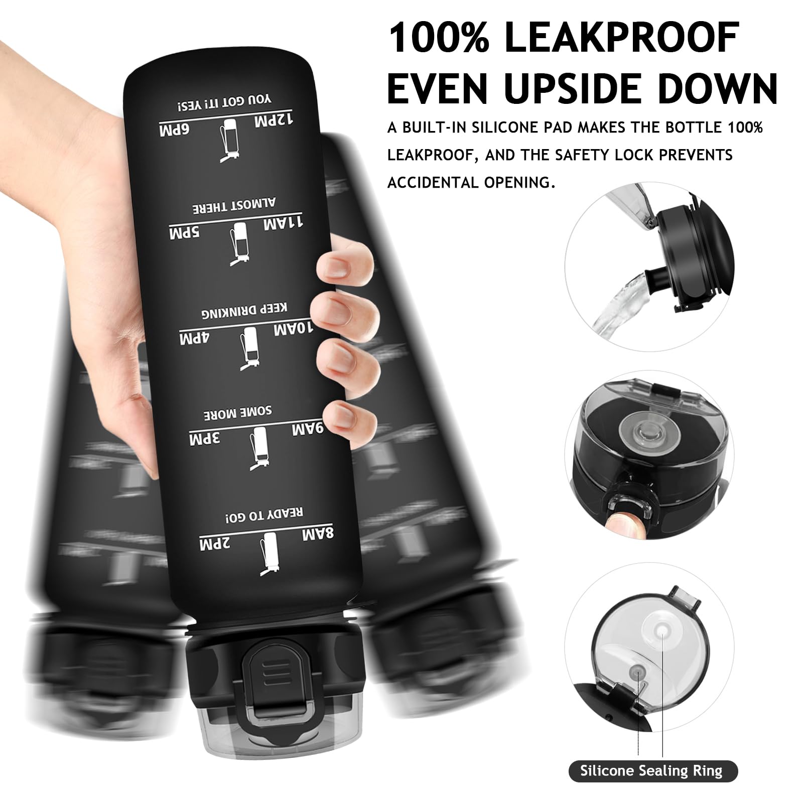 Vikaster Borraccia motivazionale, Borraccia 1000ml, Borraccia sport, Senza BPA & Prova di Perdite, Borracce per Bambini, Adulto, Bici, Scuola, Ufficio, Yoga, Palestra, Campeggio