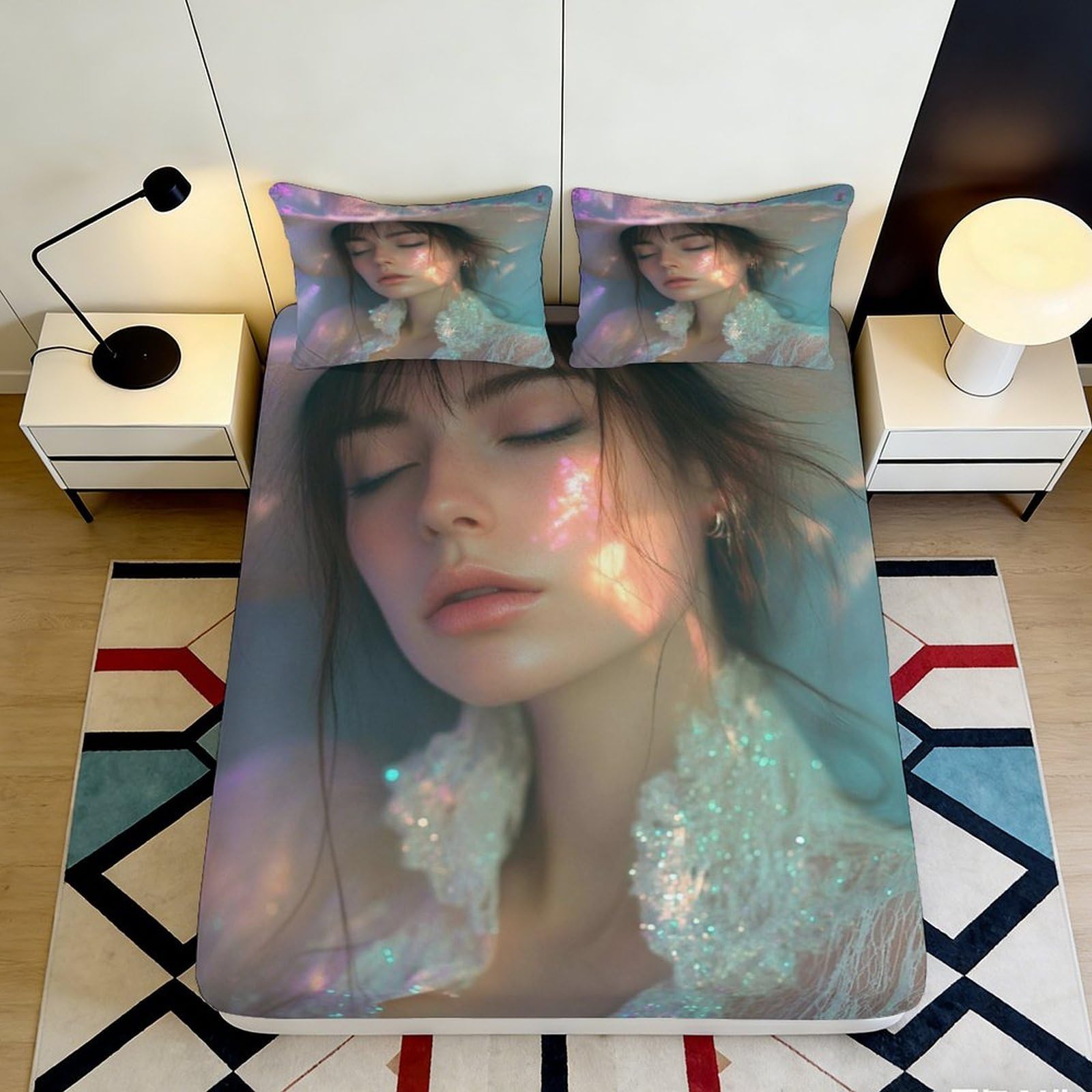 Jqzkxnhpbr Style-8 3D Printed Dreamy Portrait Fitted Sheet Microfiber Soft Artistic Abstract Bed Sheet For Bedroom Dorm Decor Protection 90X200x25cm