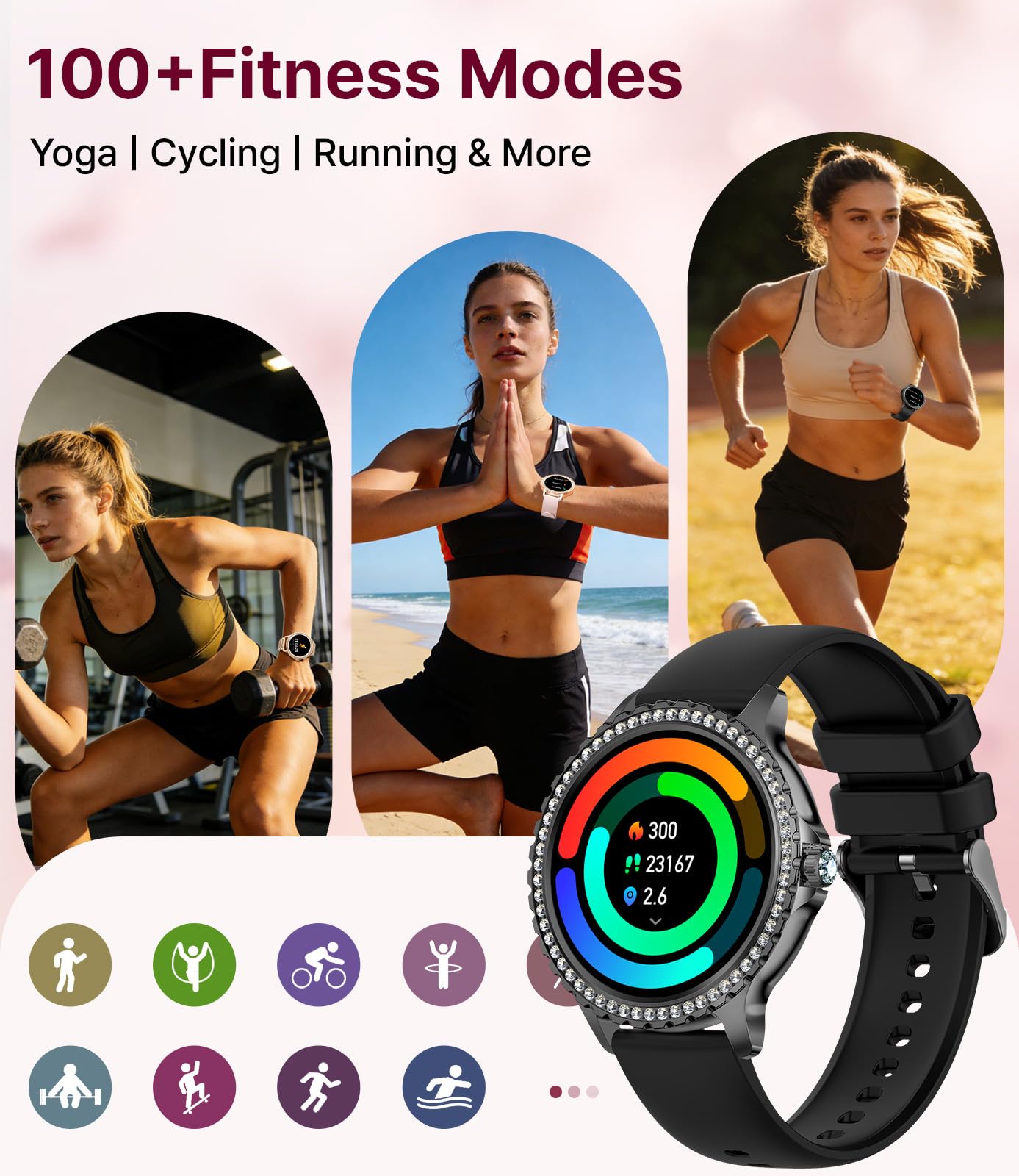 LIGE Smartwatch Donna Con Chiamate Bluetooth – 1.32'' Touch, Cinturino In Maglia Nera + Silicone, Fitness Tracker, Cardio - 2