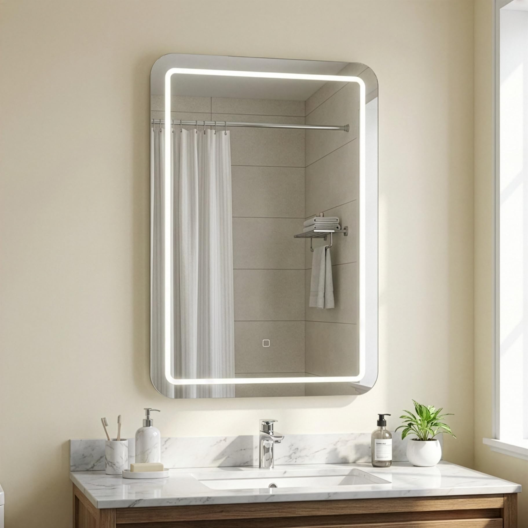Croydex Chawston Rectangular Wall-Mounted Bathroom & Wc Illuminated Modern Illuminated Mirror (H)70Cm (W)50Cm