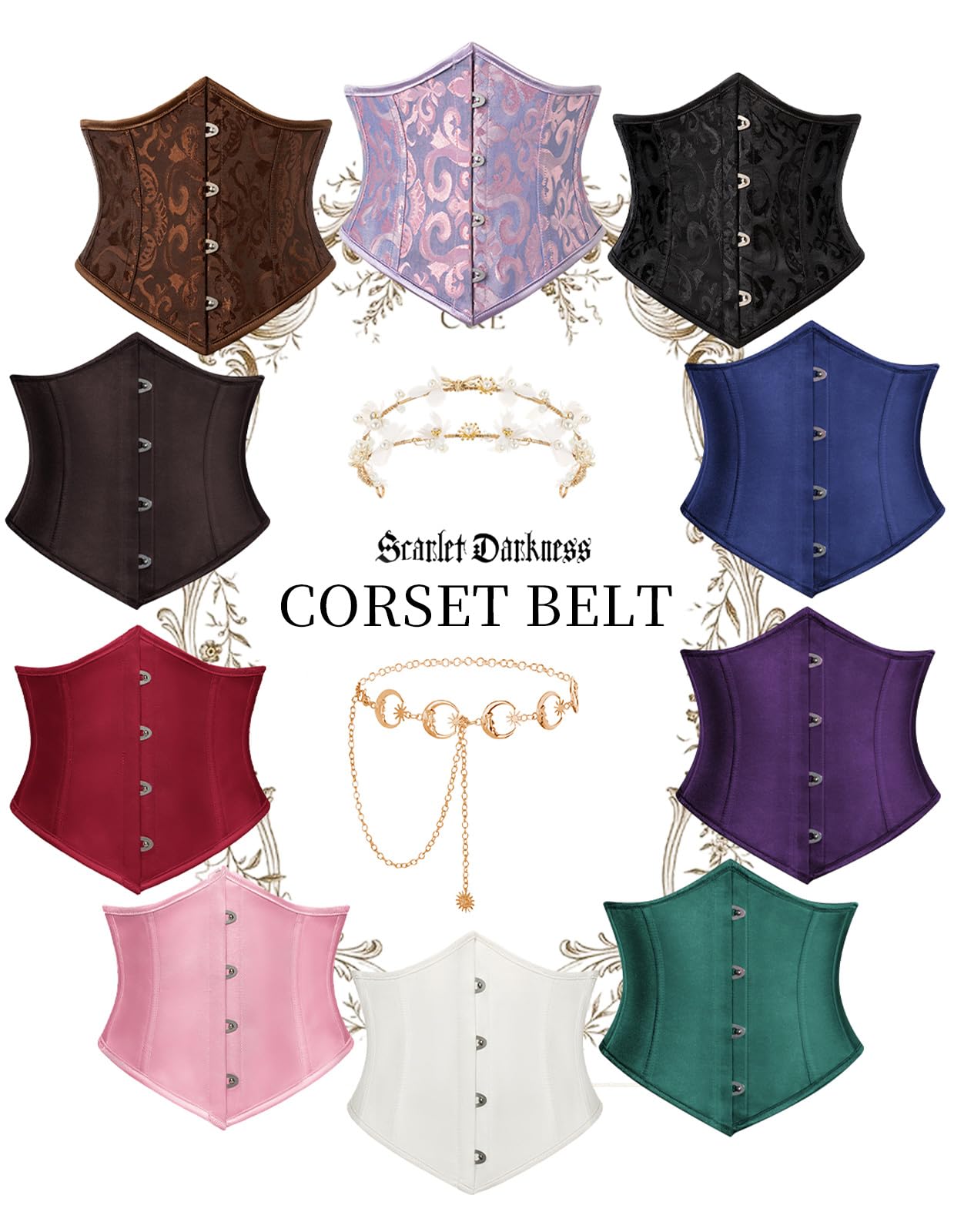 Scarlet Darkness Corset Belt for Women Fishbone Wide Waist Corset Pirate Belt: Black Jacquard 6