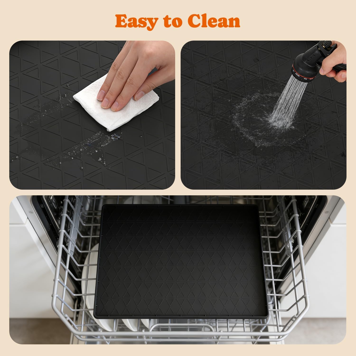 Large Silicone Dog Food Mat with Raised Edge, Waterproof Non-Slip Pet Feeding Mat for Floors, Dog Bowl Mat for Food and Water, Spill Proof Cat & Dog Feeding Placemat, Easy Clean, 34 x 22, Black