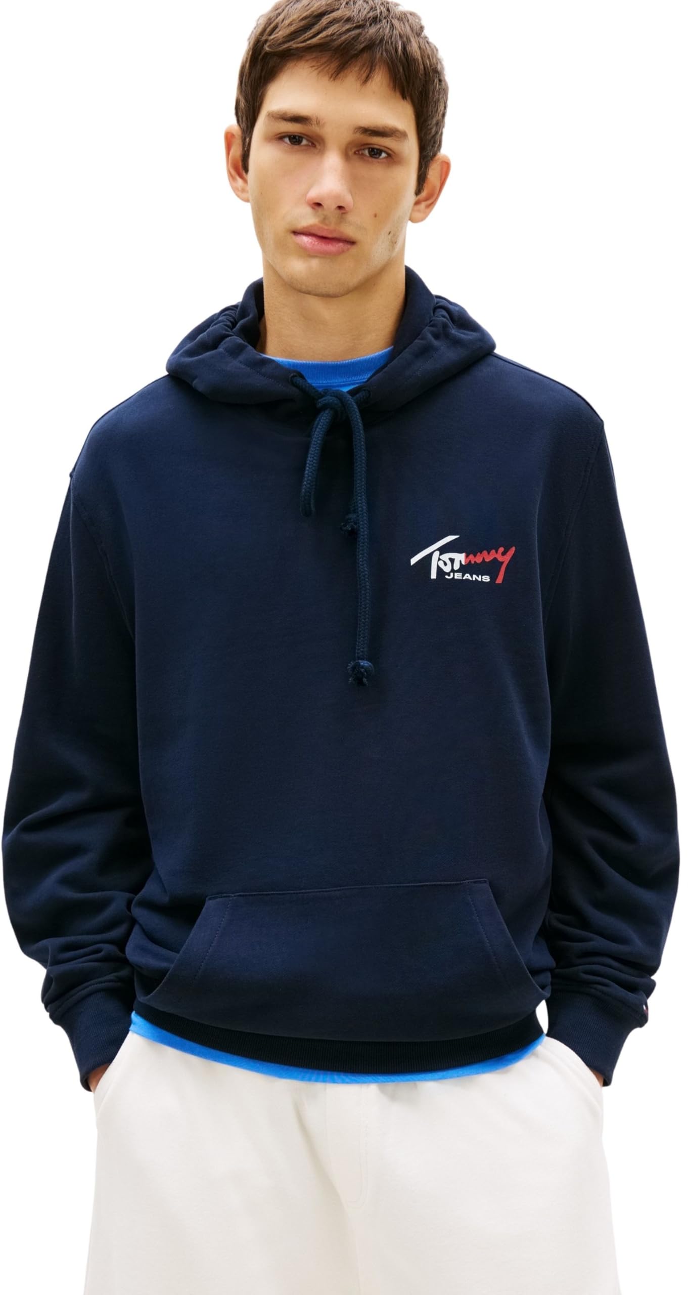 Tommy Jeans Men’s Hoodie Entry Sign with Kangaroo Pocket, Blue (Dark Night Navy), S