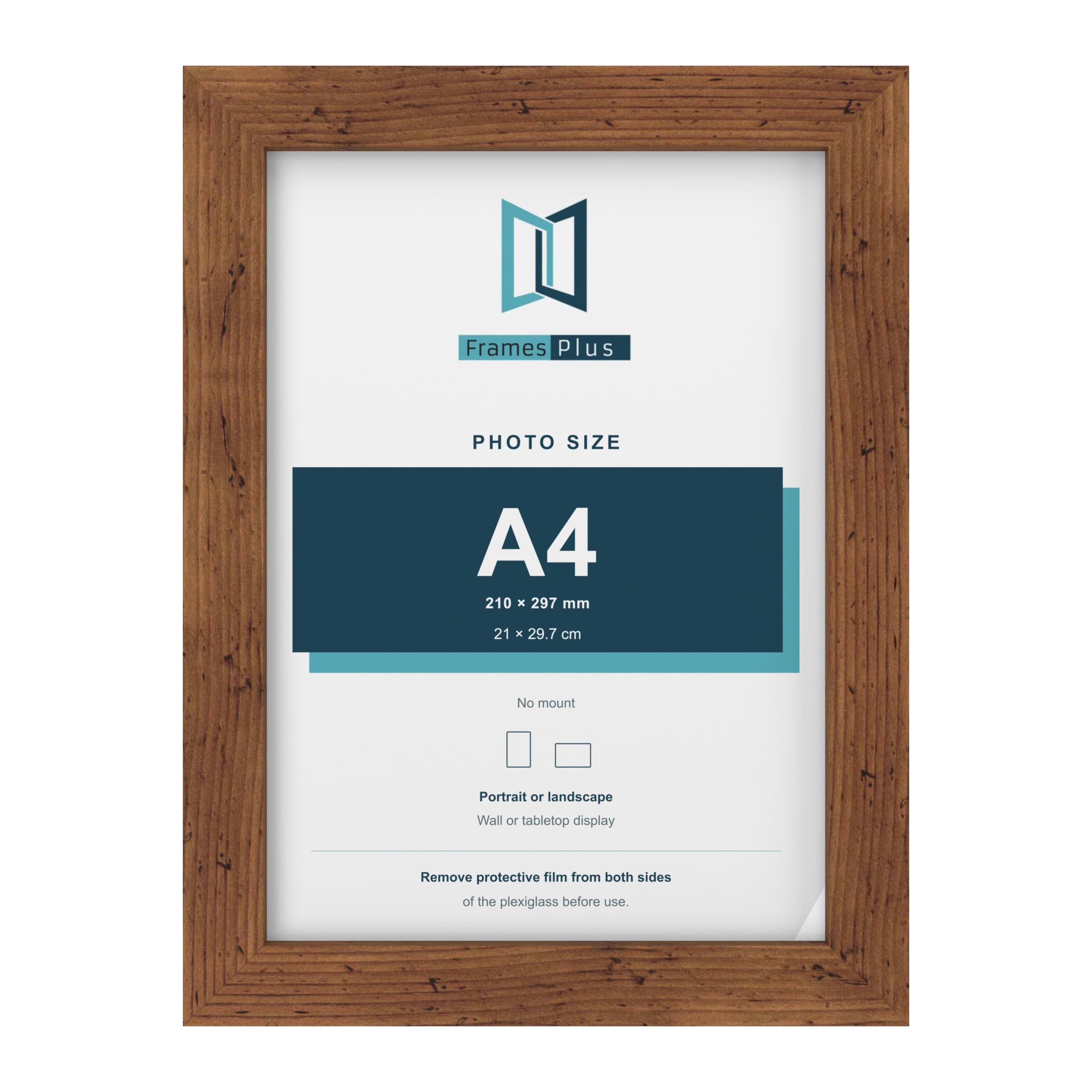 FramesPlus A4 Photo Frame, Rustic, Modern Picture Frame with Stand