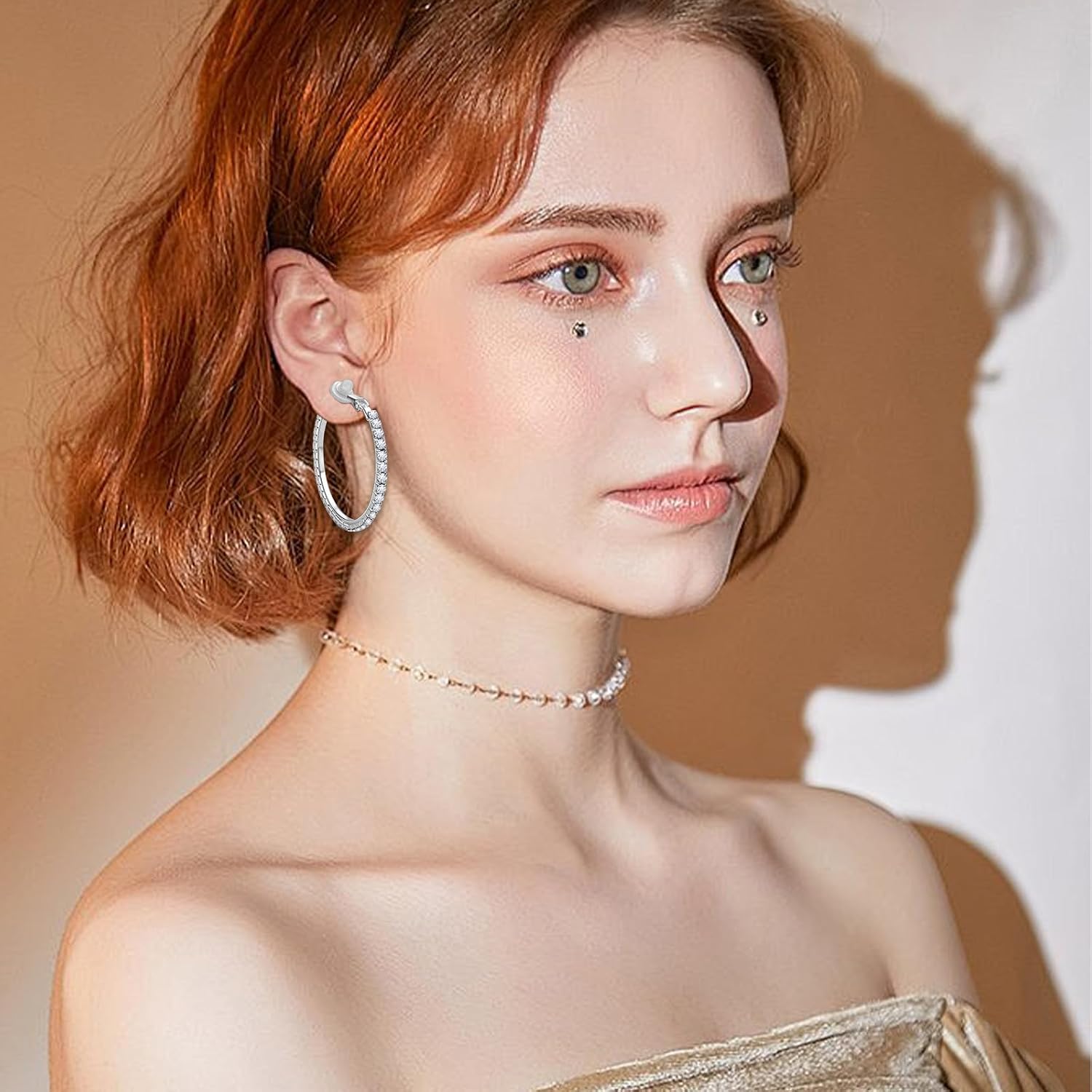 3 Pairs of Rhinestone Hoop Clip On Earrings Silver Sparkling Crystal Rhinestones Large Non Pierced Earring Clips Hoops for Women DIY Earrings Making, 4.5/5.5/6.5 cm