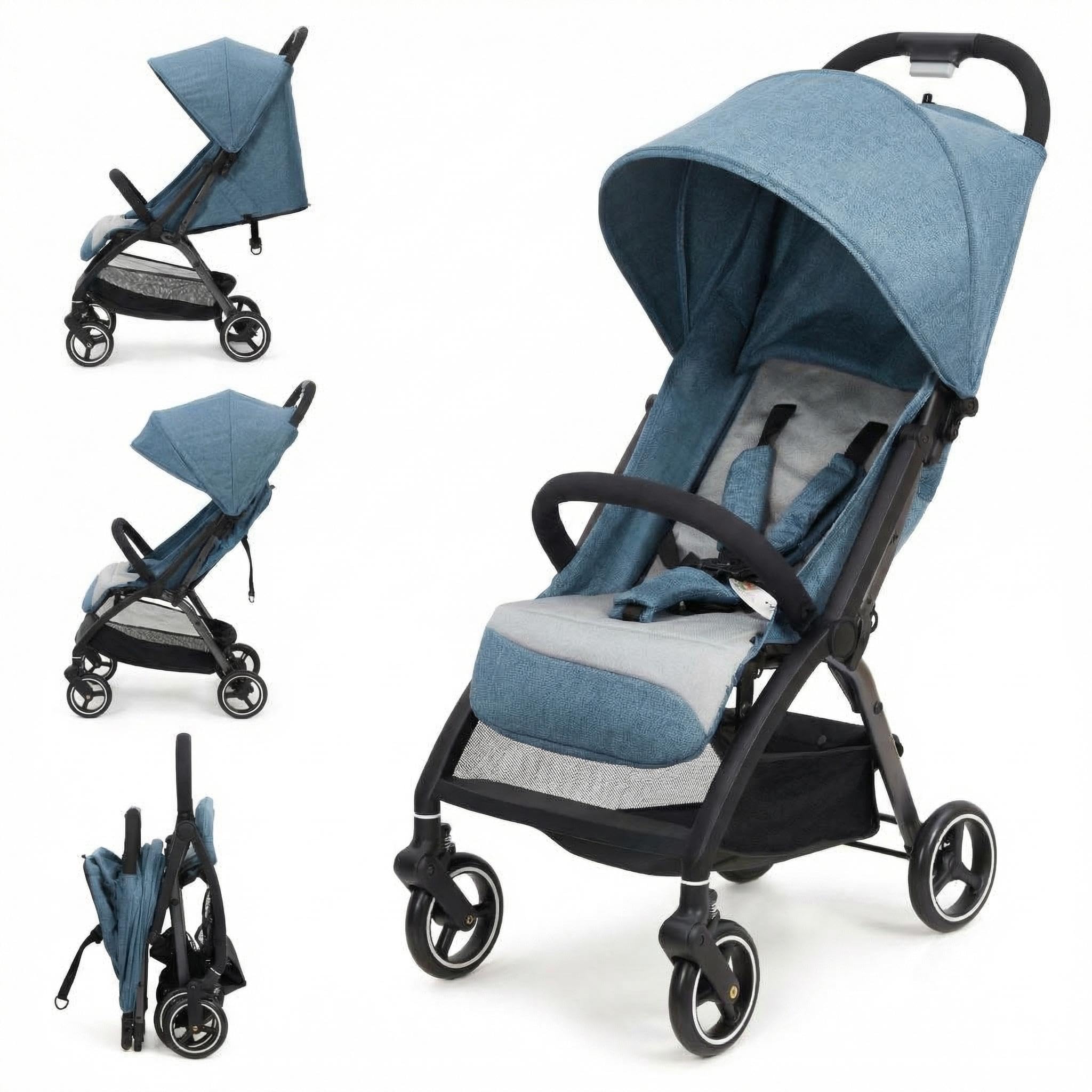 GarveeHome Cochecito de bebé plegable - Respaldo regulable hasta 175° - Ruedas EVA con amortiguación - Hasta 22 kg - Arnés de 5 puntos - Cesta de almacenaje grande - baby stroller para todo terreno