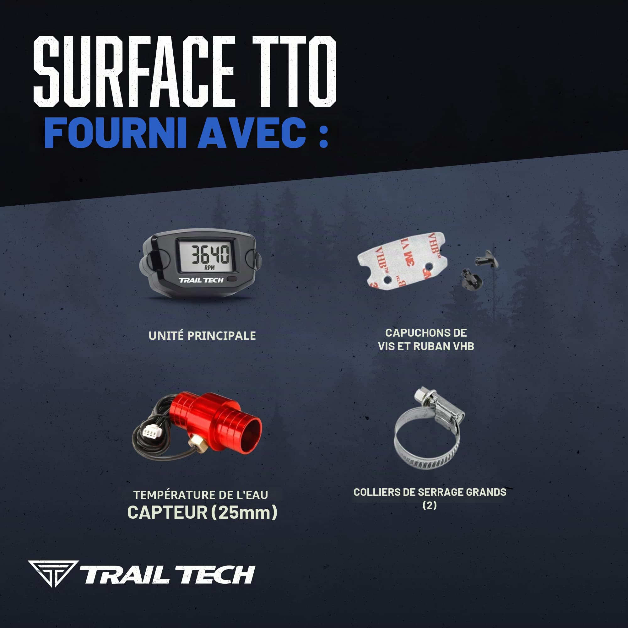 Trail Tech 742-EH3 Capteur de température numérique TTO Noir 25 mm