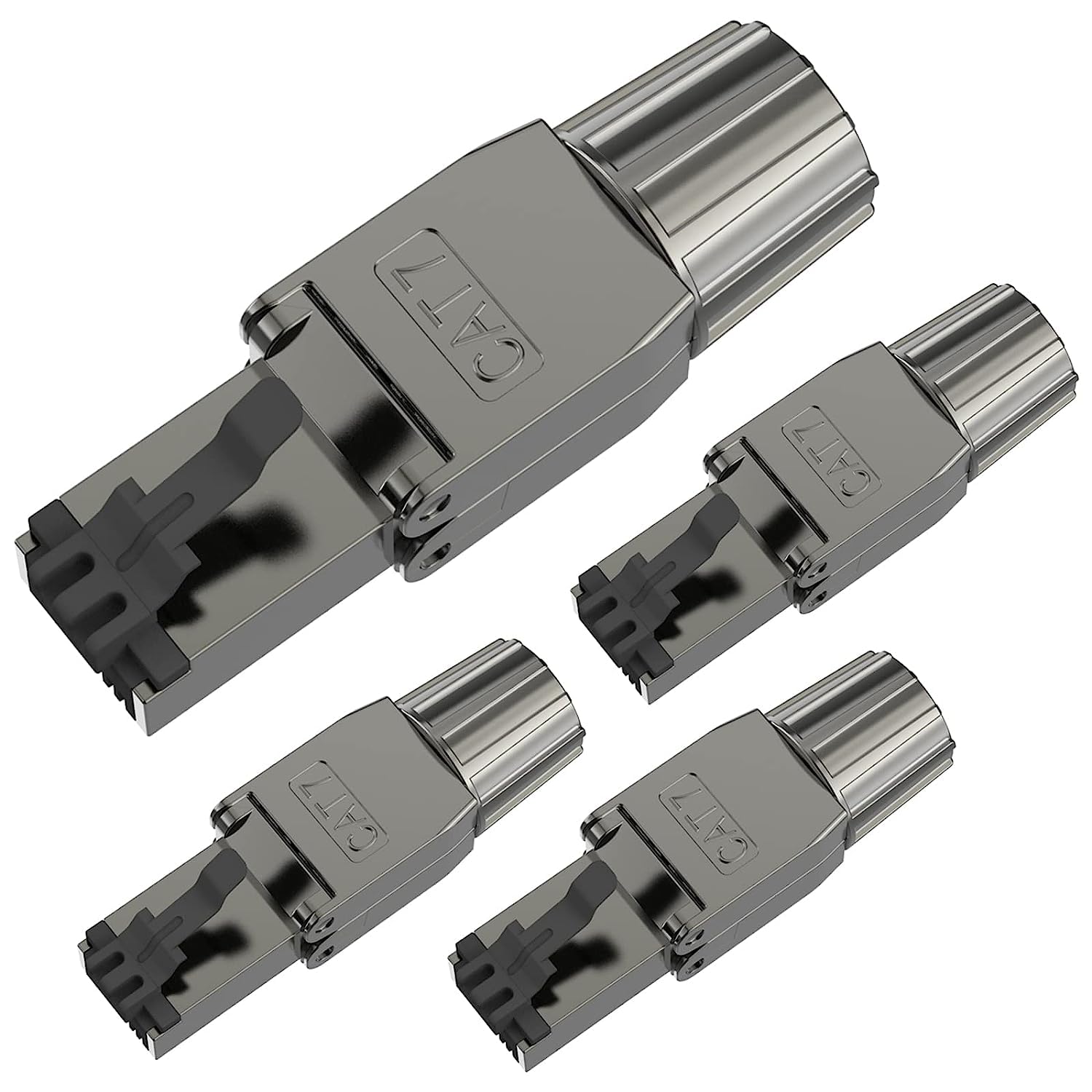 VCELINK RJ45 Beznarzędziowe Cat 7 Cat6a Złącze sieciowe POE++, Złącze Cat 7 Gbps 600MHz ekranowana wtyczka LAN ze złączem LSA do kabla instalacyjnego, czarny, pakiet 4