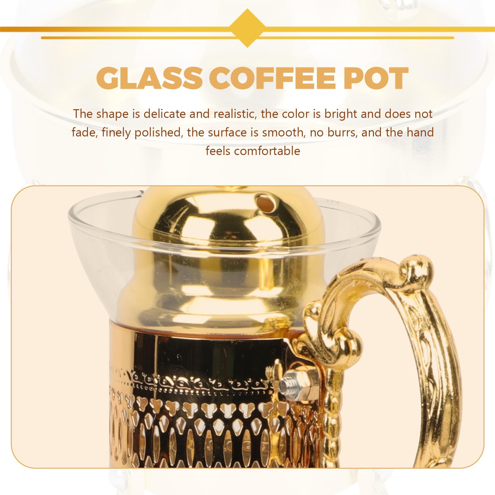 Heizbare Glas Kaffeekanne im Europäischen Stil, Gold | Großes Fassungsvermögen, Zinklegierung und Glas, mit Griff, Einfach zu Bedienen