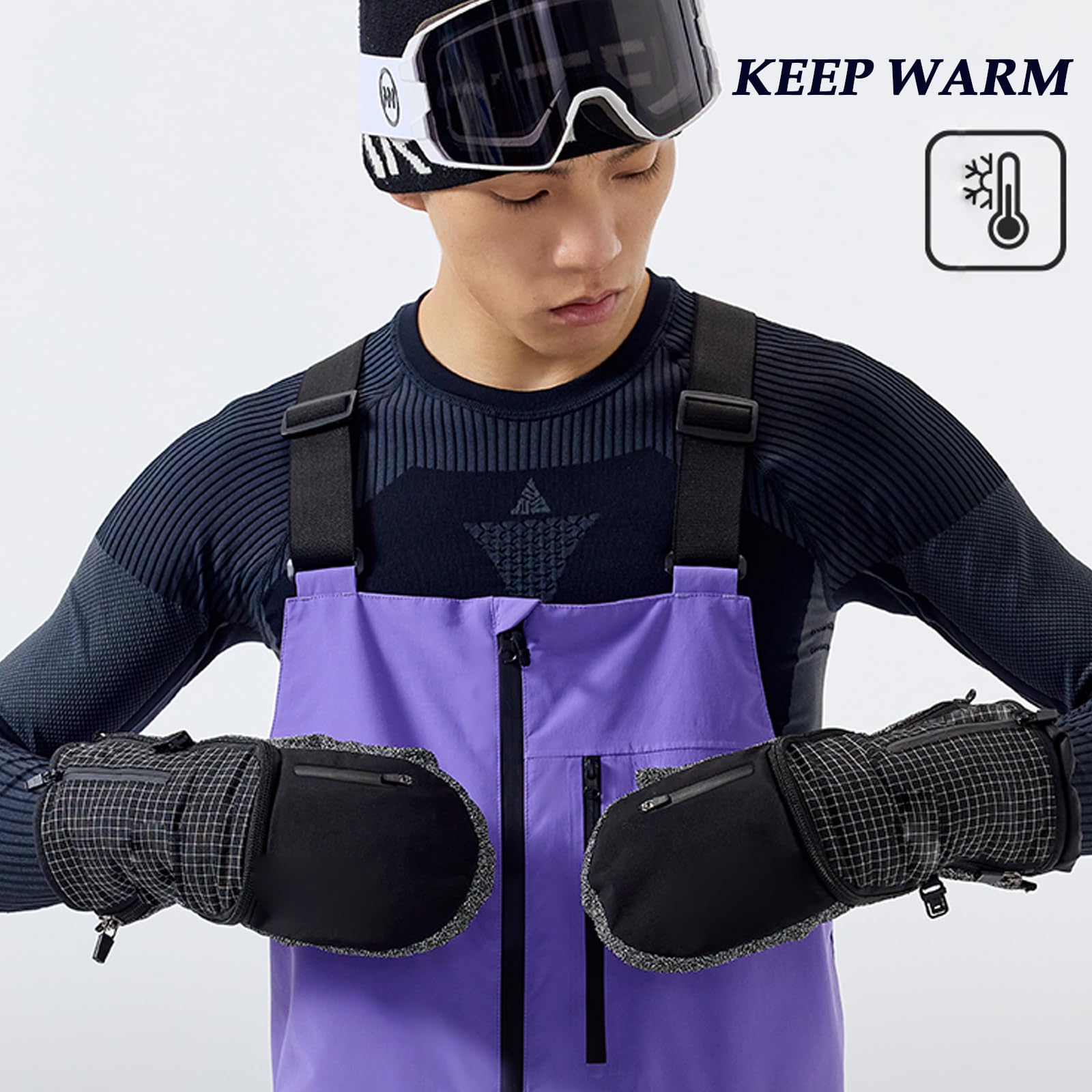 Guanti Invernali Termici, muffole Calde con Interno Felpato, Guanti Sci Sportivi, Impermeabili, per Corsa, Ciclismo, Snowboard,[b] Black,S