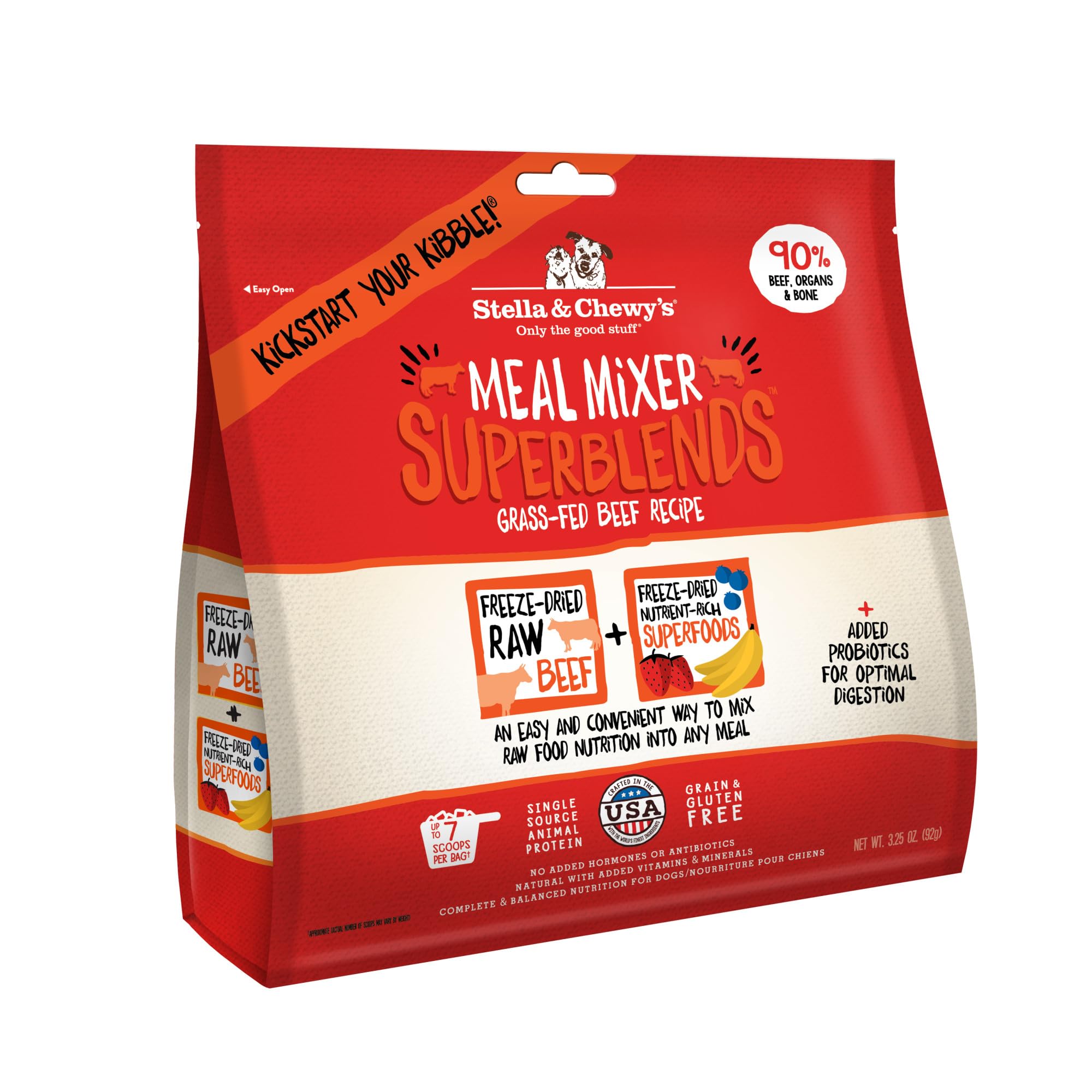 Stella & Chewy’s Freeze Dried Raw Grass-Fed Beef Meal Mixers – SuperBlends Dog Food Topper – Grain Free, Protein Rich Recipe – 92g Bag