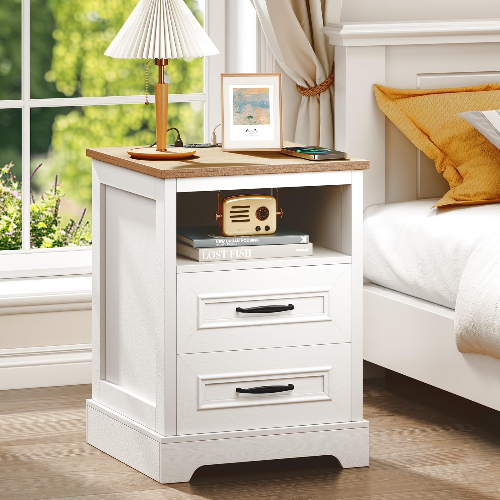Amazon.com: Curlaky Farmhouse Nightstand with Charging Station