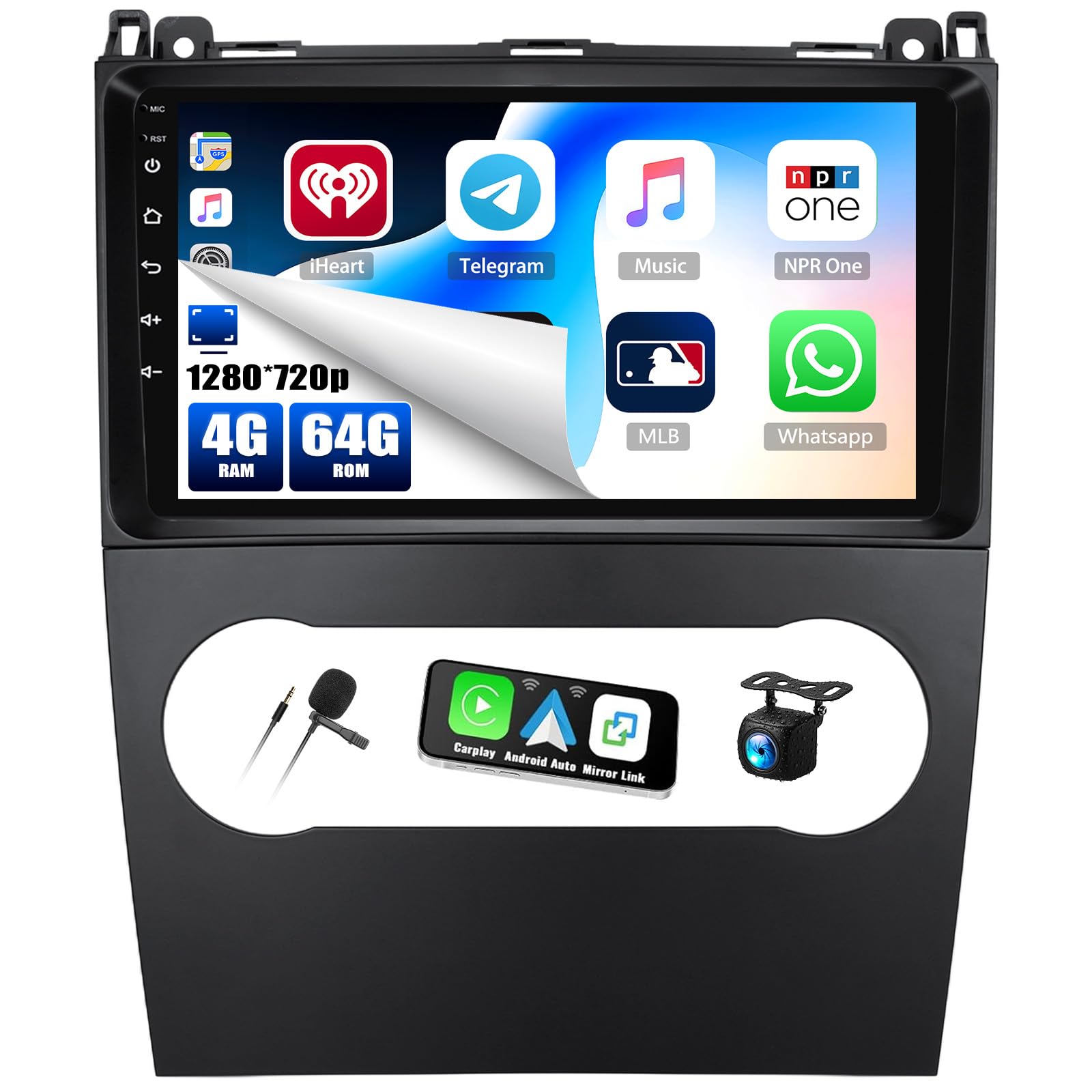 4+64G Autoradio Bluetooth per Mercedes Benz A B Class B200 W169 A160 A180 A200 A220 2008-2011 con Wireless CarPlay Android Auto, 9 pollici Schermo Android 13 1280 * 720p con 32EQ GPS/WiFi RDS