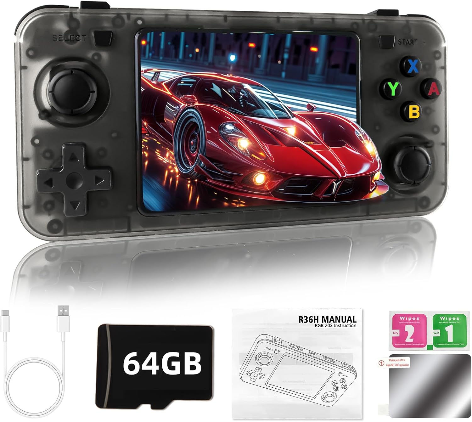 R36H Retro Handheld Gaming Console - Equipped with Open Source Linux System,Over 20,000 Classic Games, 64GB TF Card, 3.5 - Inch IPS Screen Portable Handheld Console, Gifts for Adult (Black)