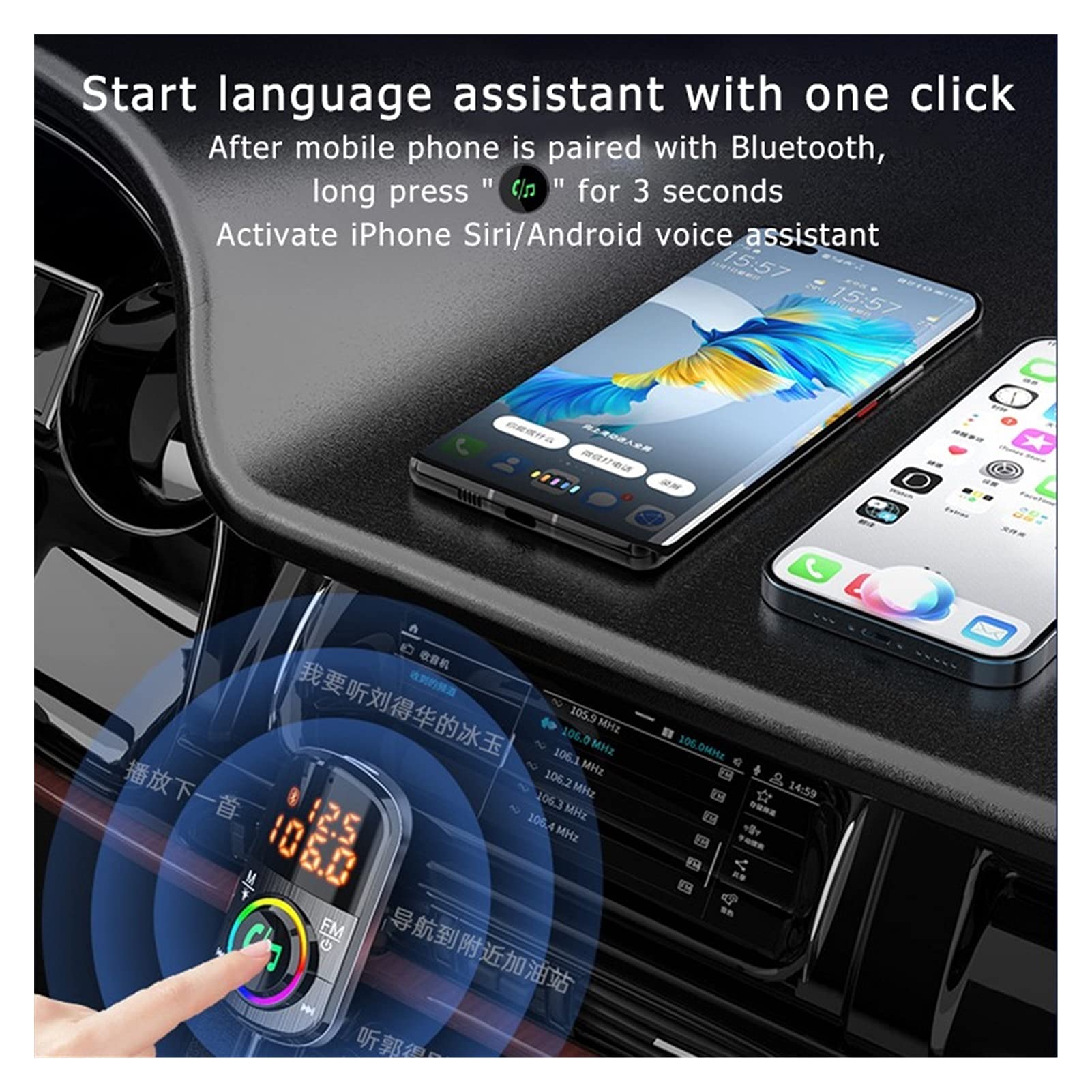 Adaptateur Audio Bluetooth Auto FÉMININ Emetteur Bluetooth V5.0 Adaptateur Radio sans Fil Musique MP3 Kit de Voiture de Joueur QC3.0 USB Type-C Charge Rapide