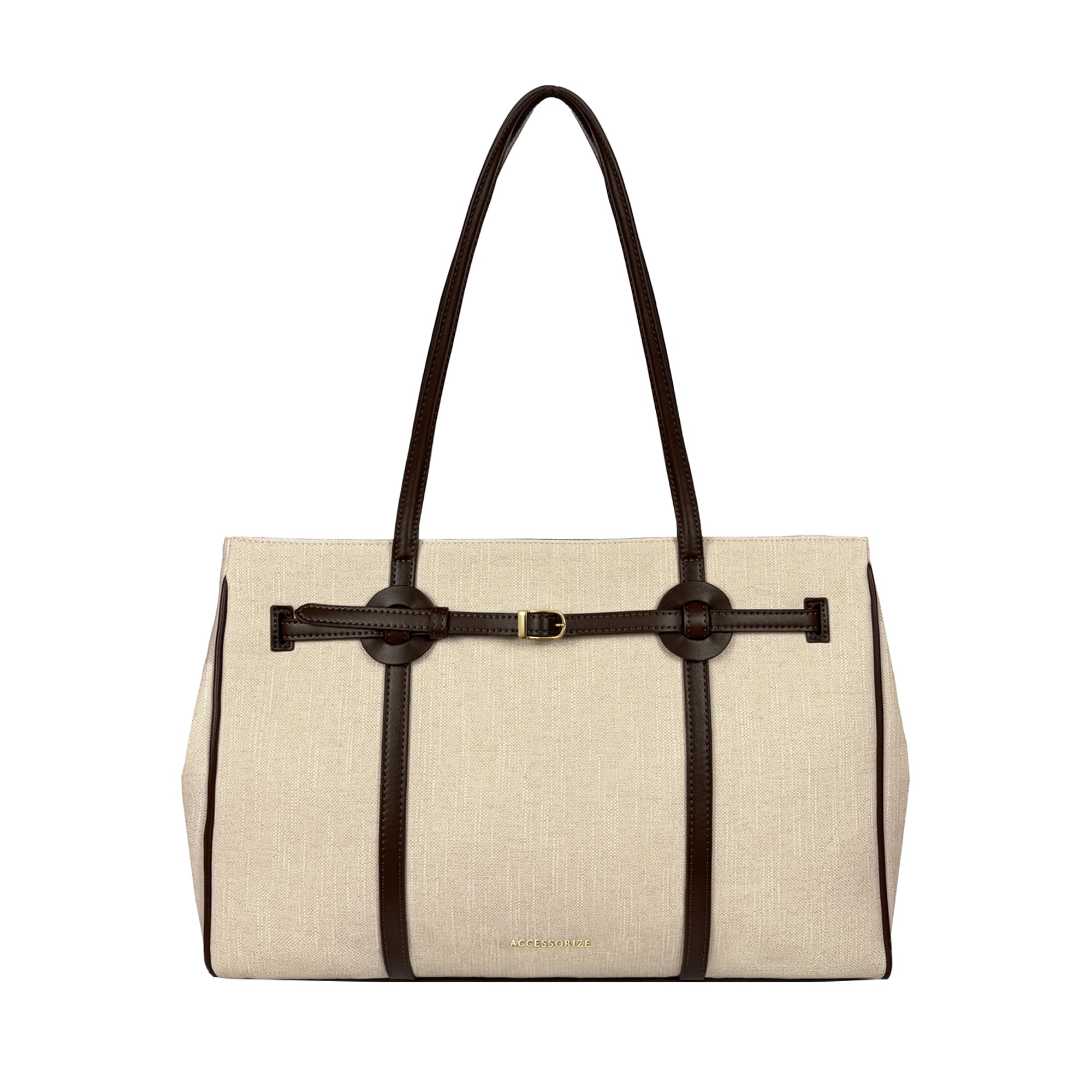 accessorize London Women's Beige Dune Shoulder Bag | Main Compartment Office Handbag for Ladies | Textured Work Tote with Buckle Detail and Zip Divider-picture-13