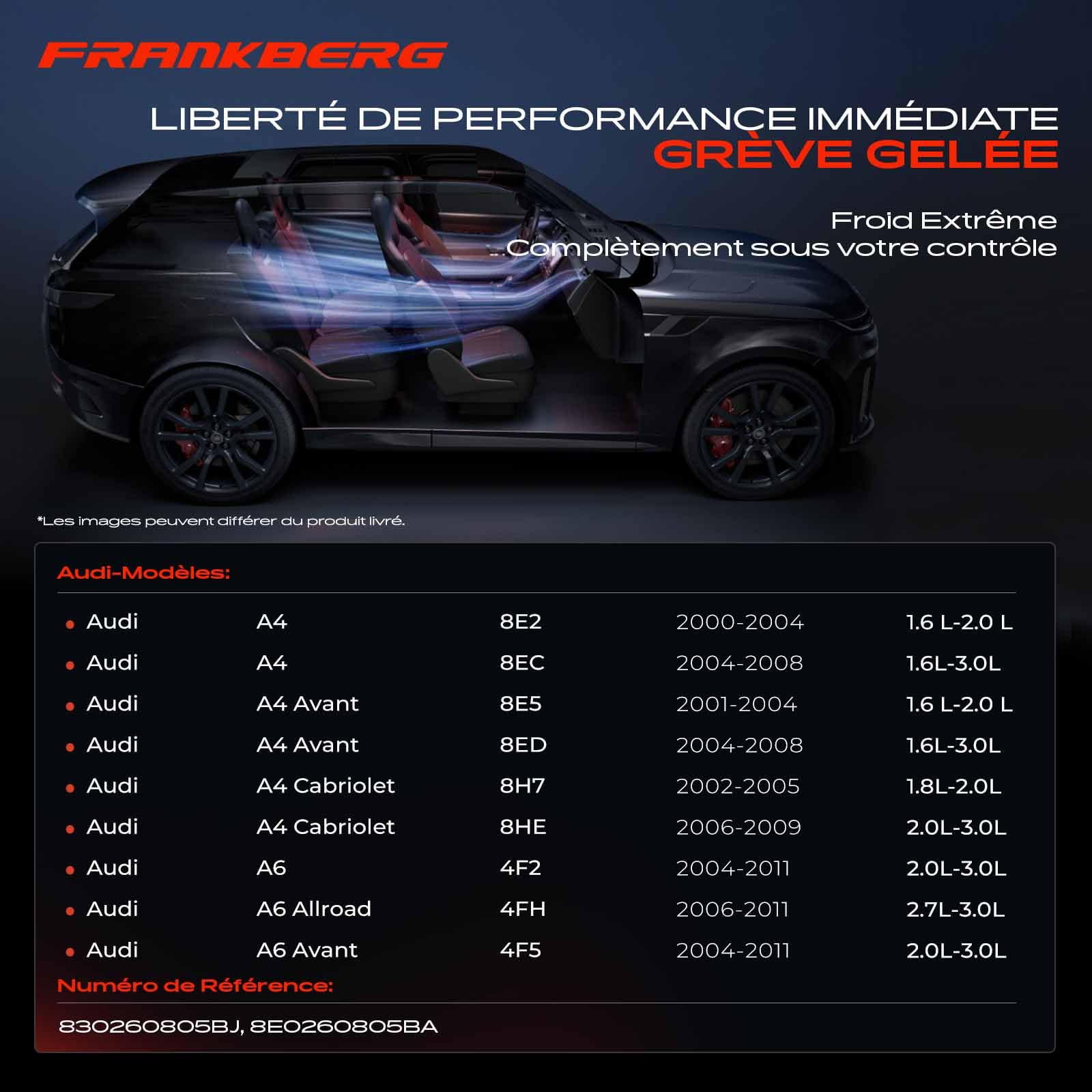 Frankberg Compresseur de climatisation avec embrayage 8E0260805BA | Compatible avec: A4 8EC, A4 Cabriolet 8H7, A4 Avant 8ED, A6 Allroad 4FH, A4 8E2, A4 Cabriolet 8HE, A6 Avant 4F5