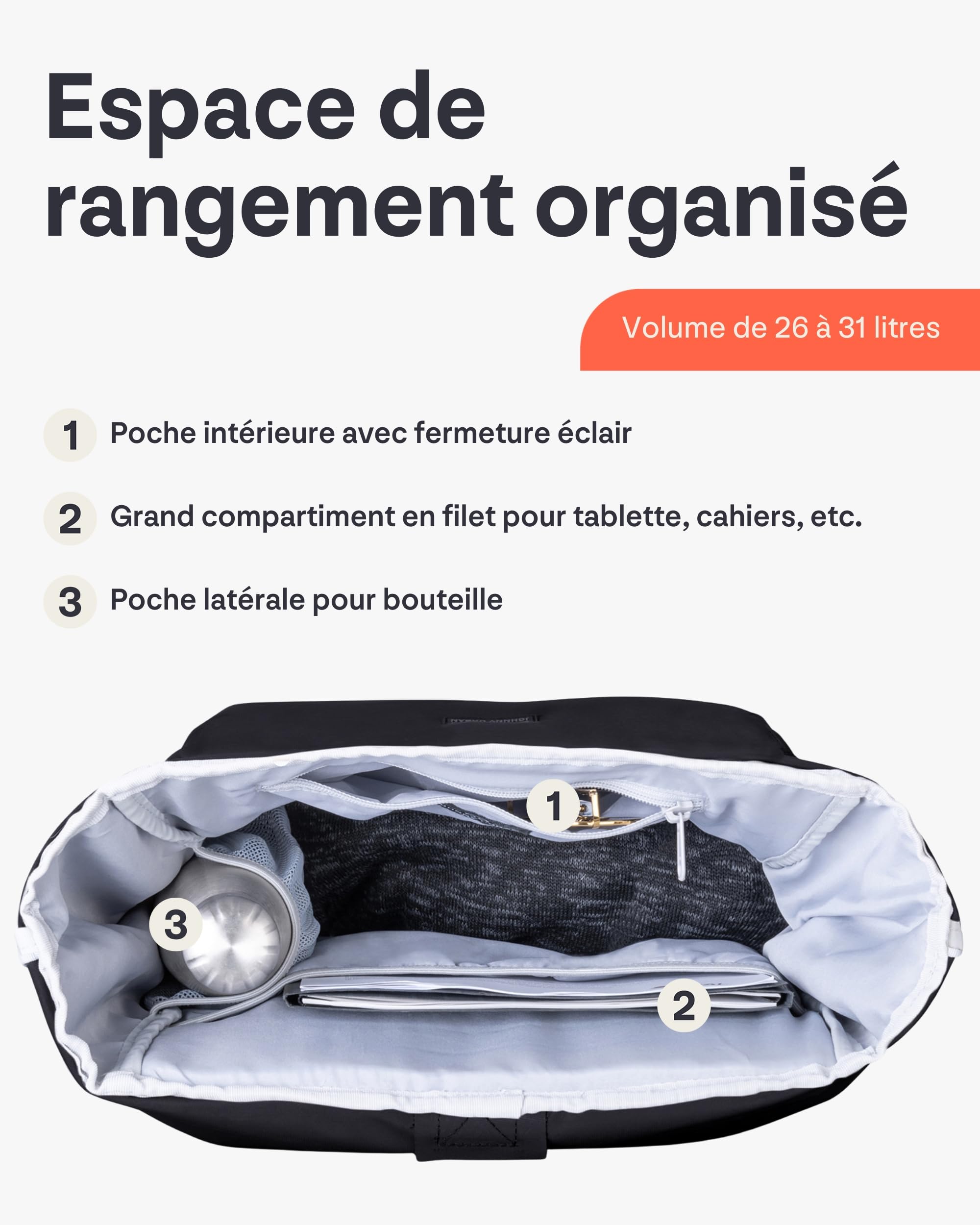Johnny Urban Sac à Dos Femme & Homme Noir - Allen XL - Grand Sac Roll Top pour Travail & Voyage - Spacieux Backpack pour Ordinateur Portable - Imperméable
