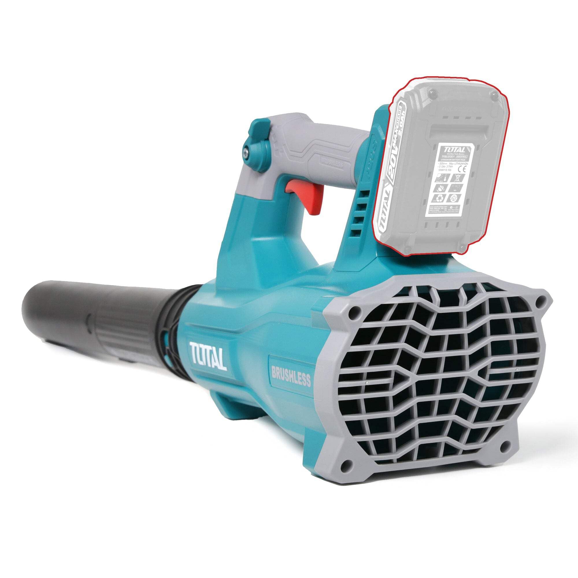 TOTAL - Soplador de Hojas Eléctrico - A Batería P20S de 20 V - Velocidad Máxima de 42 m/s - Herramienta para Jardinería - Portátil - Motor Brushless - No Incluye baterías ni Cargador.