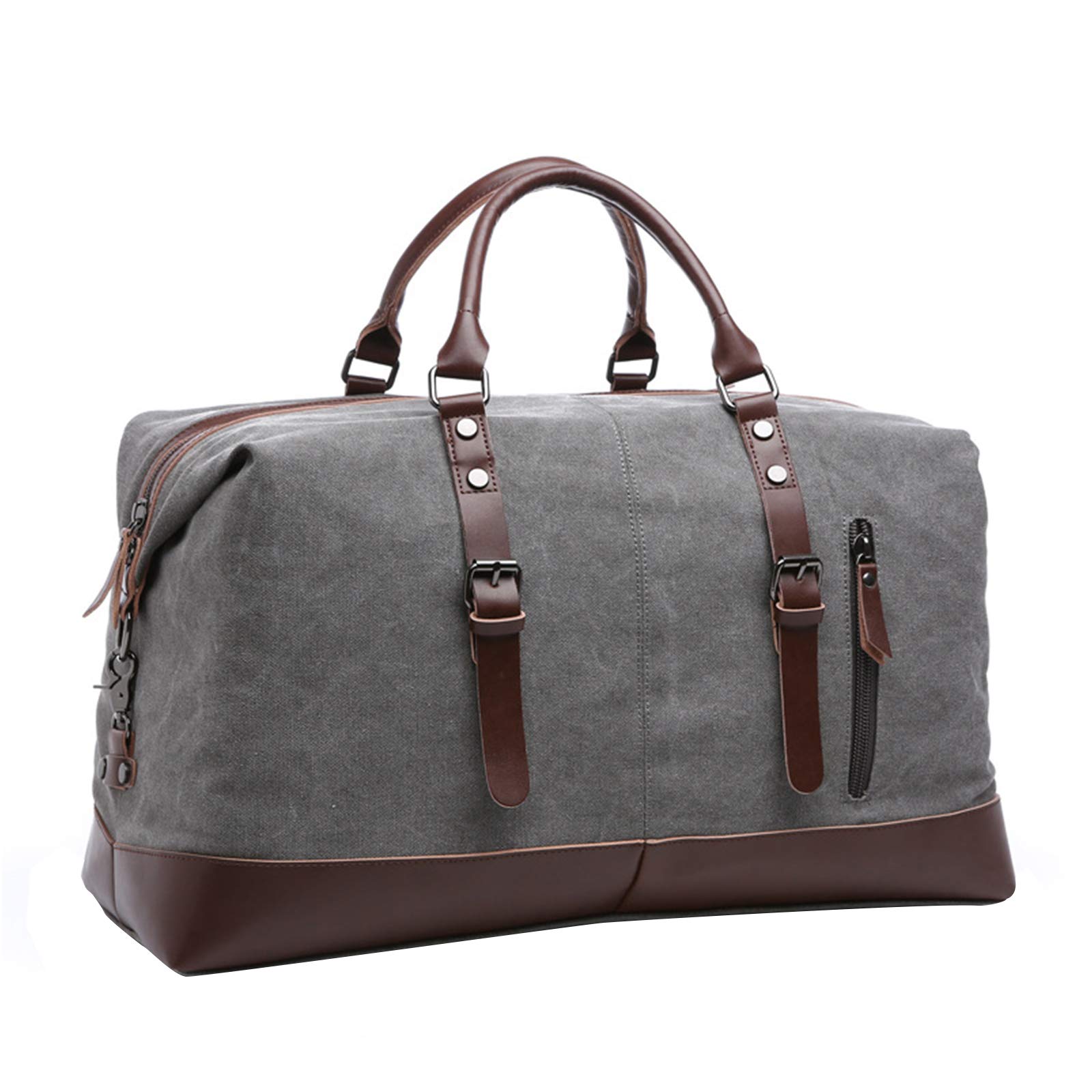 rismart Tamaño Mediano Bolsa de Viaje de Cuero Lona Impermeable Bolsa Fin de Semana Noche Bolso de Mano Gris