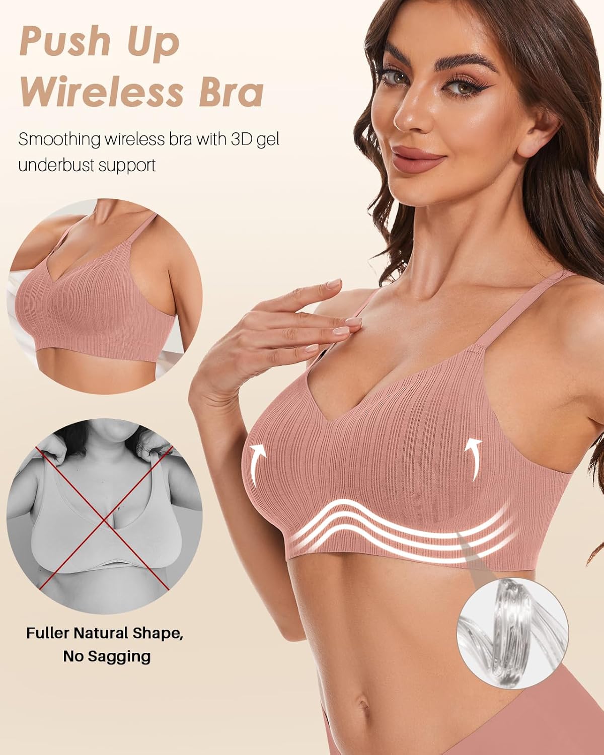 Comfortable Wireless Push Up Bra for Women No Underwire Seamless Bra with Support Full Coverage Padded Bralette - Image 2