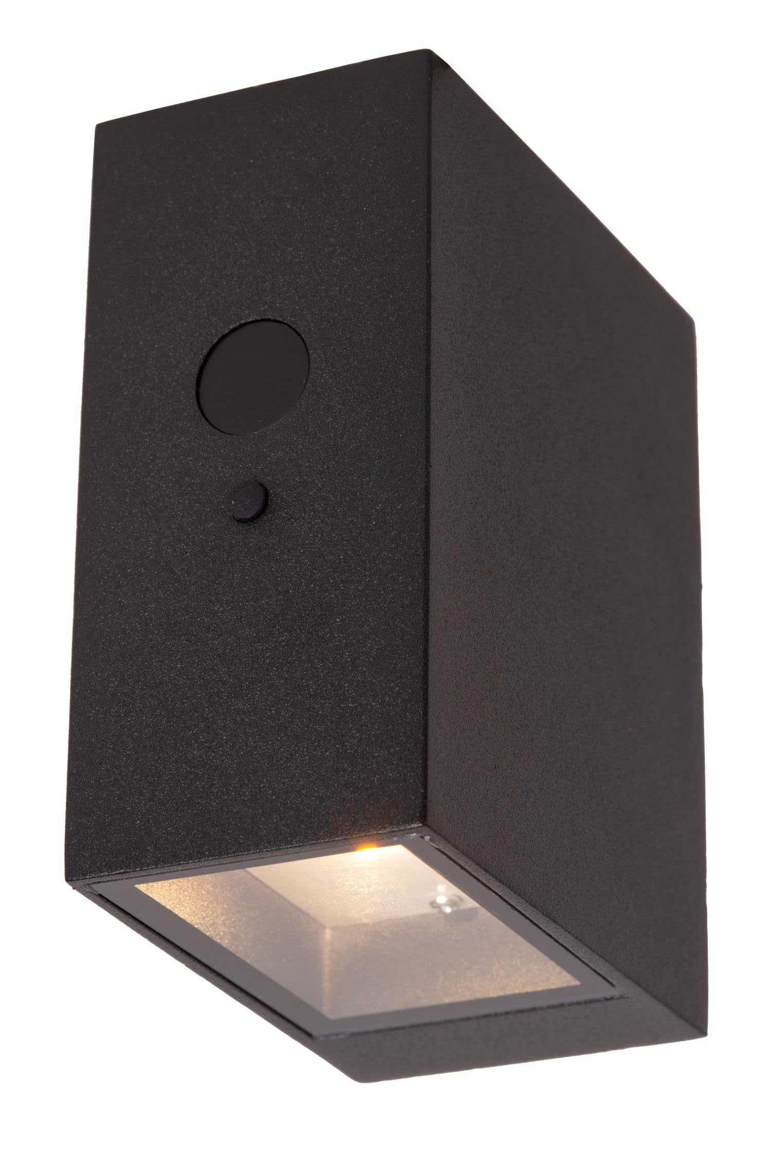 Licht-Erlebnisse LED Solar Wandleuchte mit Bewegungsmelder Außen Aluminium Schwarz IP54 Downlight Modern Balkon Terrasse H:11 cm Außenwandlampe Garten