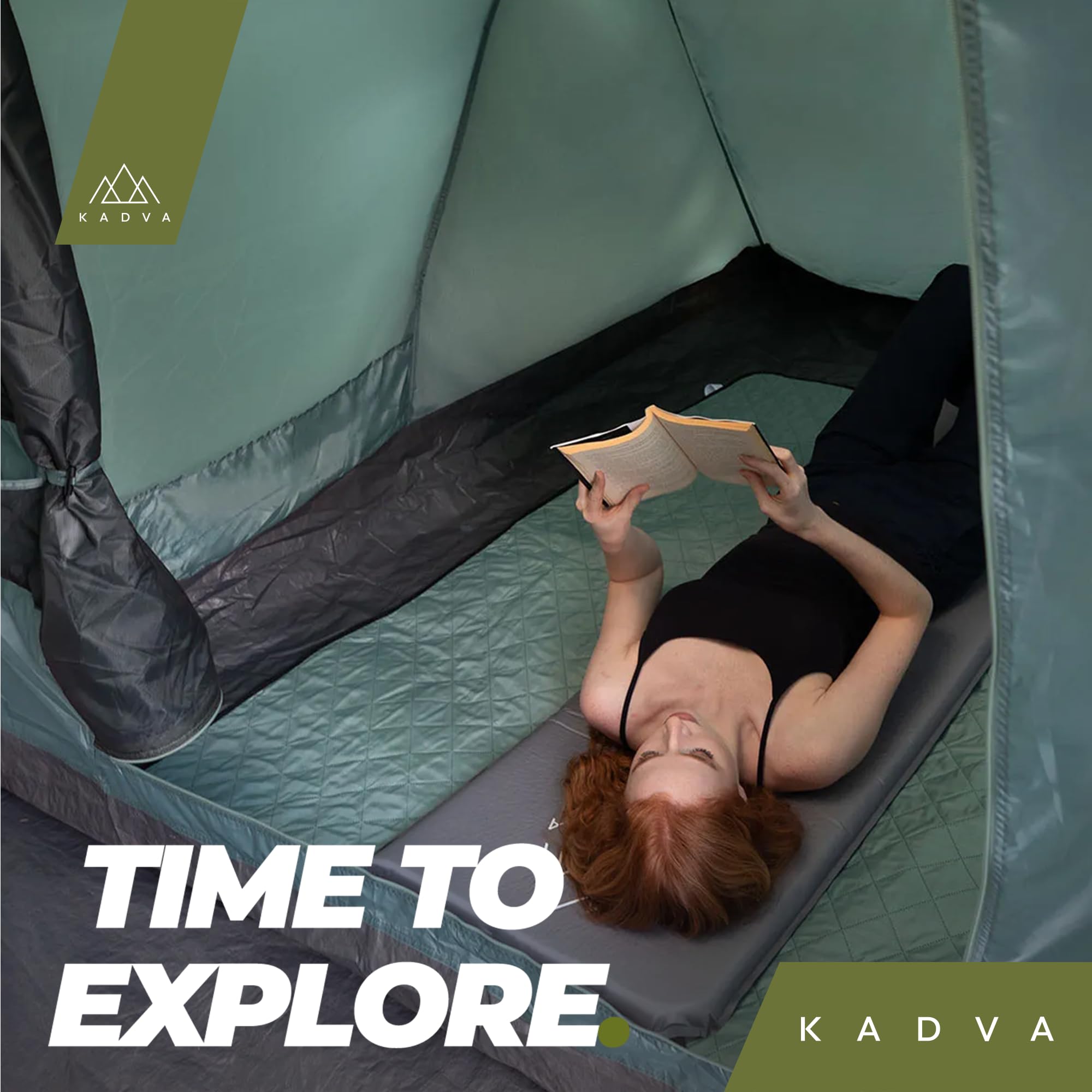KADVA Namiot kempingowy Aircamp dla 6,33 osób, z pompką, konstrukcja tunelowa, 590 x 205 x 195 cm, wodoszczelność 3000 mm, przestronny daszek nad wejściem, duża powierzchnia do spania, kolor zielony | Wodoodporny, poliester, wymiary 205 x 230 cm, waga 17
