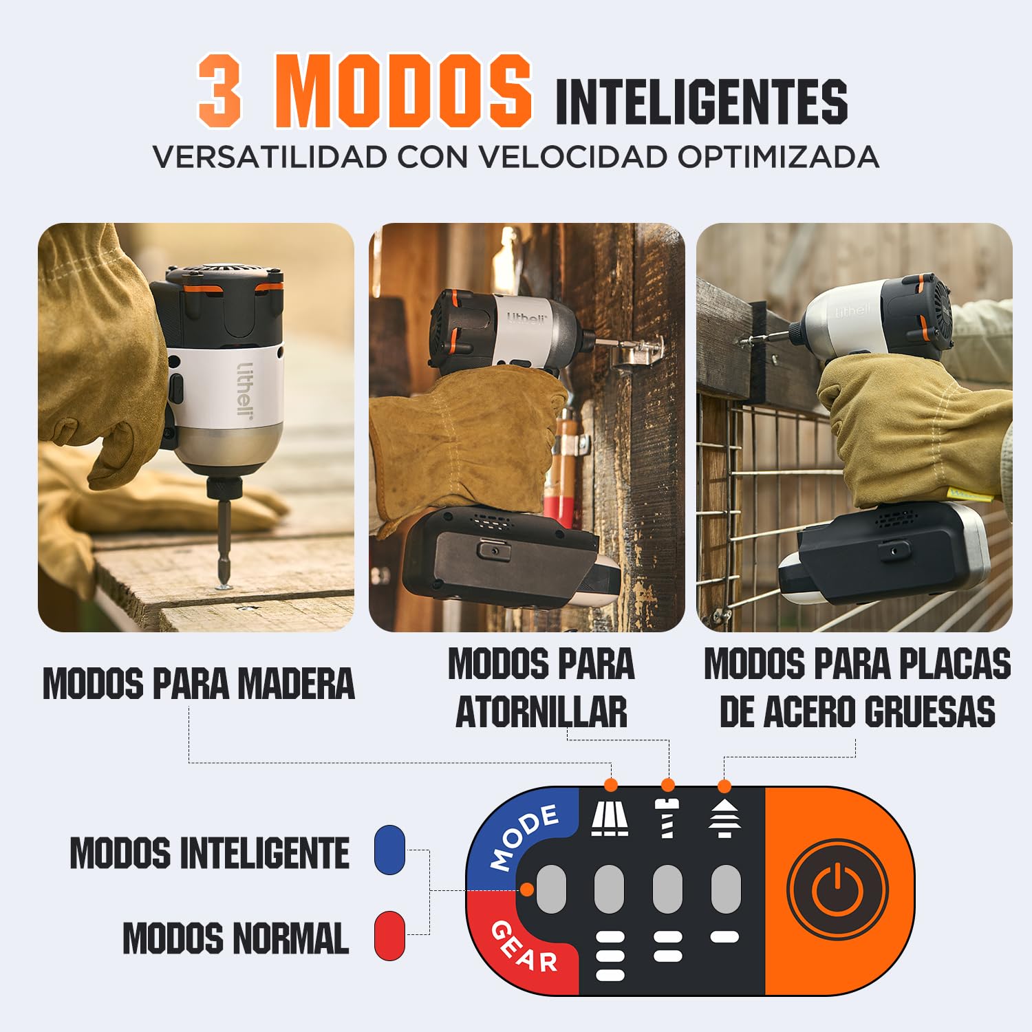 Litheli Destornillador de batería 20 V, batería de iones de litio 2,0 Ah, atornillador de impacto inalámbrico, par de torsión 230 Nm, 3 modos, pinza 6,35 mm, luces LED