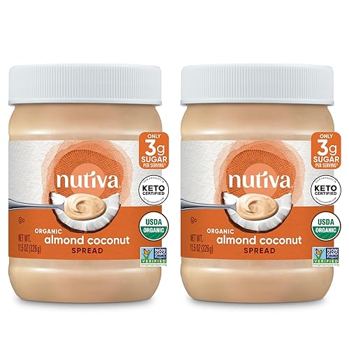 Nutiva Untar de coco de almendras orgánicas, 11.5 onzas (paquete de 2) 0.11 onzas de azúcar por porción, bajo en carbohidratos, aperitivo keto, sin
