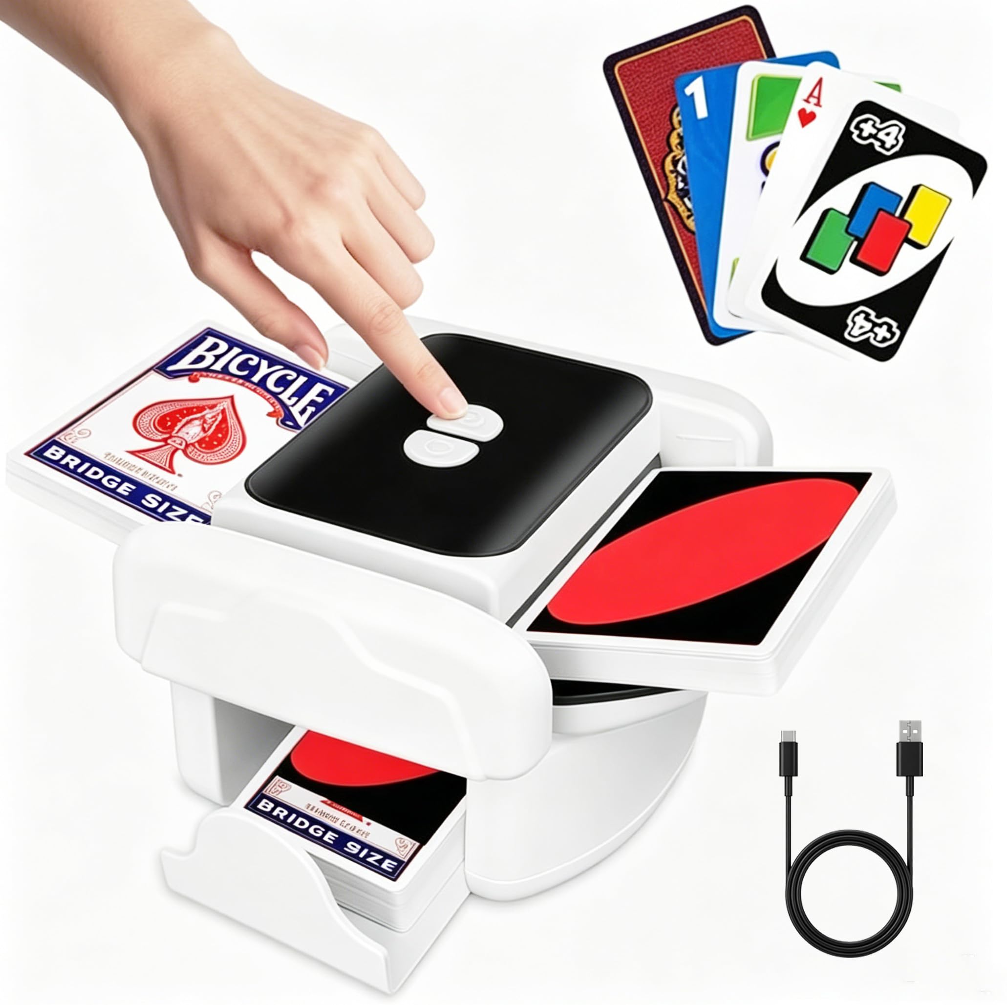 Leopacat Automatic Card Shuffler, 2000mAh Rechargeable Electric Shuffling Machine for 1 or 2 Deck Playing Cards, Portable Sorter for Poker, Rummy & Board Games, Long Battery Life (USB-C Included)