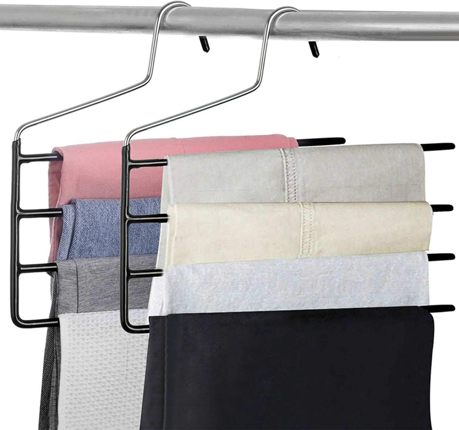 Pants Hanger Multi-Layer Jeans Trouser Hanger Closet Stainless Steel Rack Space Saver for Tie Scarf Shock Jeans Towel Clothes（3 Pack ）