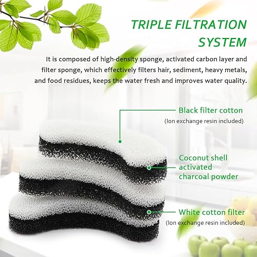 Miniatura 5 de Filtros de fuente de agua para gatos, paquete de 12 prefiltros de esponja de espuma de repuesto para mascotas para fuente transparente, filtro de