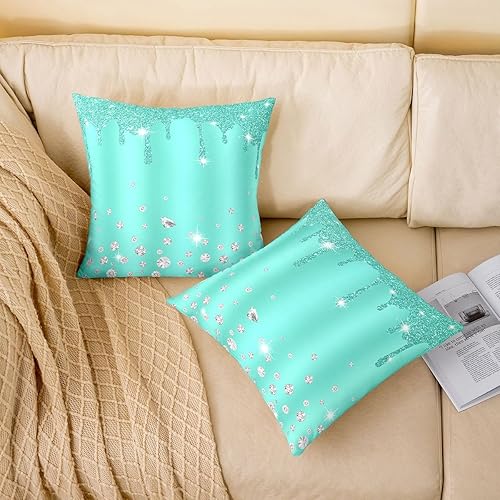 Miniatura 3 de Feelyou Juego de 2 fundas de almohada de diamantes para exteriores, funda de cojín verde azulado para decoración del hogar, sala de estar, funda de