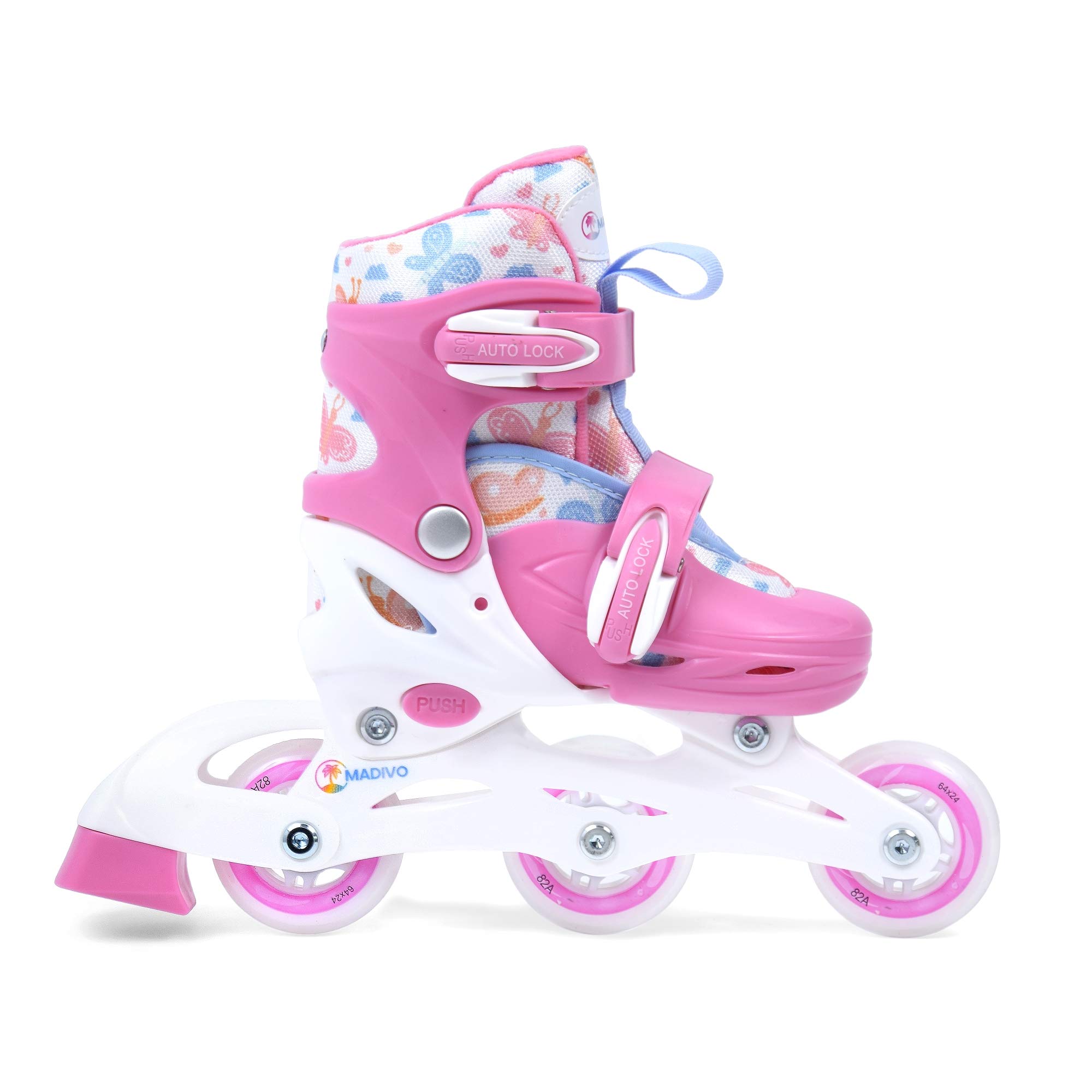 Madivo Cottoncandy Lot de 2 Rollers 2 en 1 réglables pour Fille | Patins à roulettes ABEC-5 | Rollers en Ligne transformables en Patins à roulettes | Blanc/Rose | Tailles : 26-29, 30-33