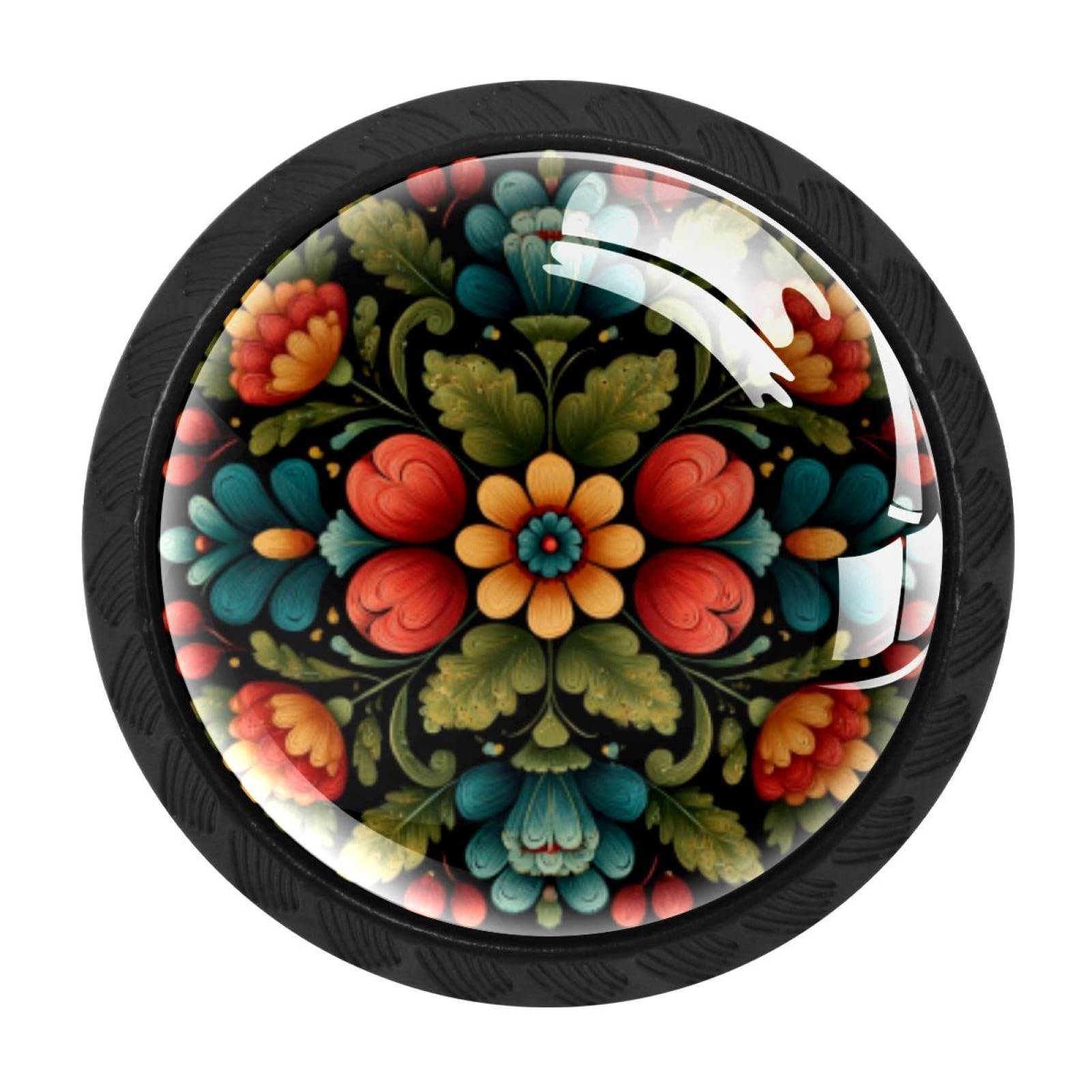 4 Boutons de placard de cuisine romarin motif floral norvégien pour tiroir de commode