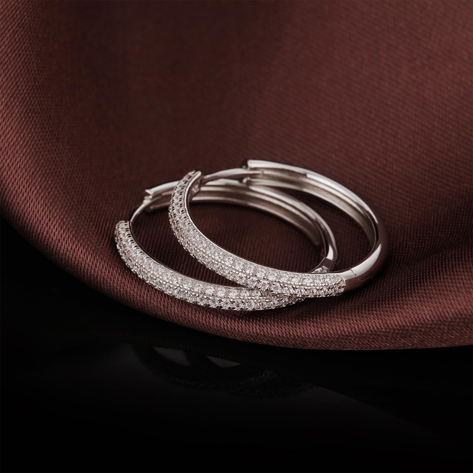 Creolen Silber 925 Chunky Ohrringe Creolen mit Zirkonia für Damen | Hypoallergen Dick Huggie Ohrringe Schmuck