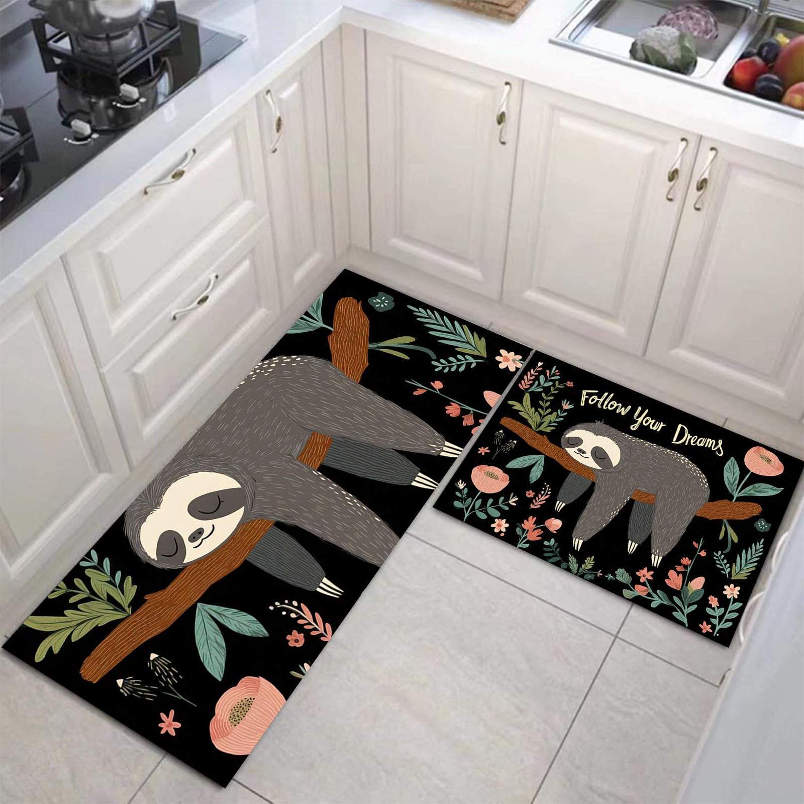 Alfombras de cocina lavables con base antideslizante JEDTAKCT juego de 2 piezas negro