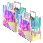 VUOJUR 2pcs Holographic Small Gift Bags 8.3x8x4\'\' Clear Reusable Birthday Gift Bags for Women Girls Iridescent Christmas Gift Bag with Handle